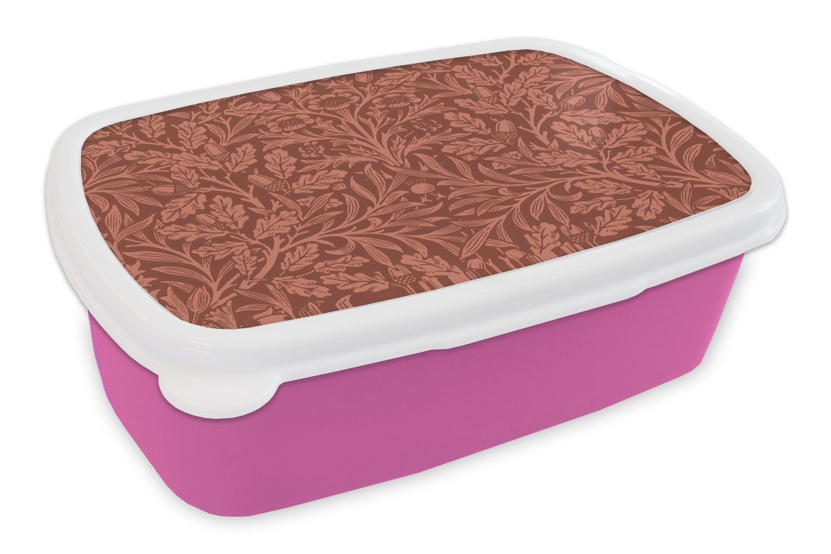 MuchoWow Lunchbox Blätter - Pflanzen - Morris - Braun, Kunststoff, (2-tlg), Brotbox für Erwachsene, Brotdose Kinder, Snackbox, Mädchen, Kunststoff rosa