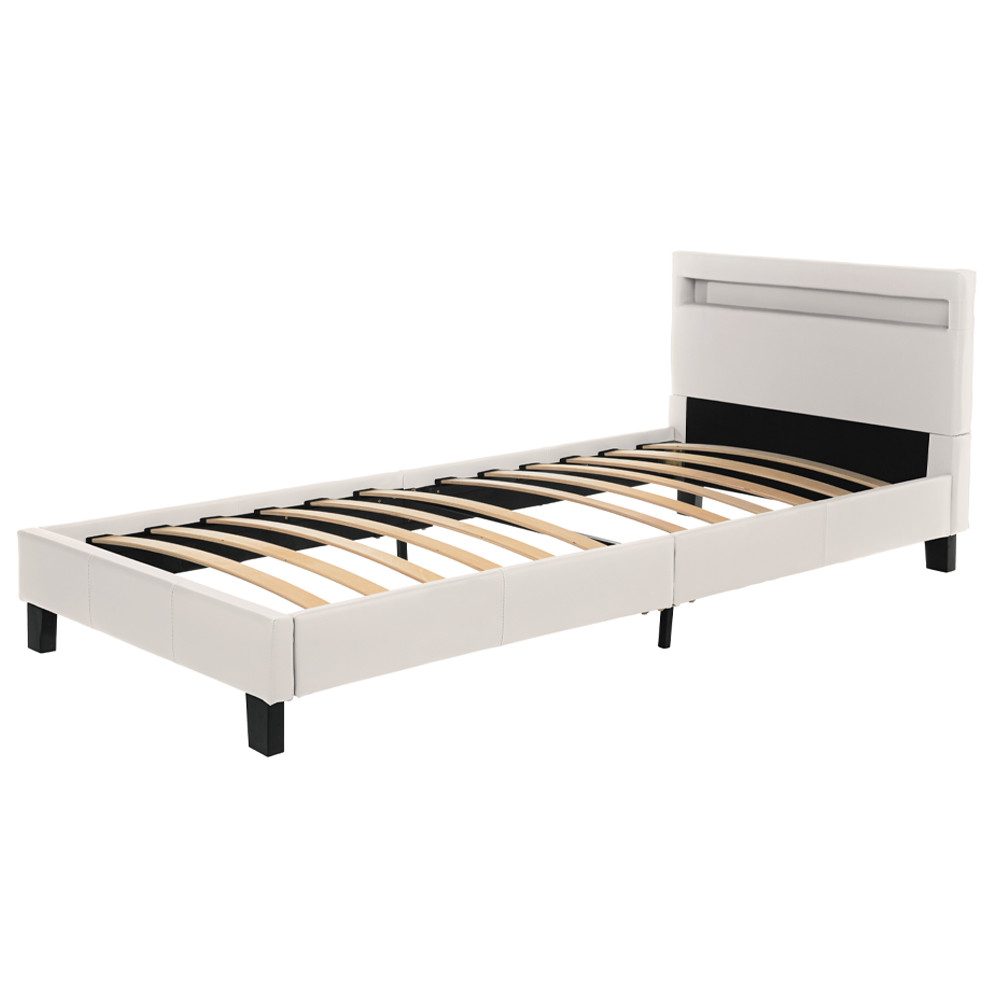 HOME DELUXE Bett ASTRO - 90/140 (inklusive Lattenrost), großes gepolstertes Kopfteil, LED Bett, Jugendbett – Bild 3 von 5