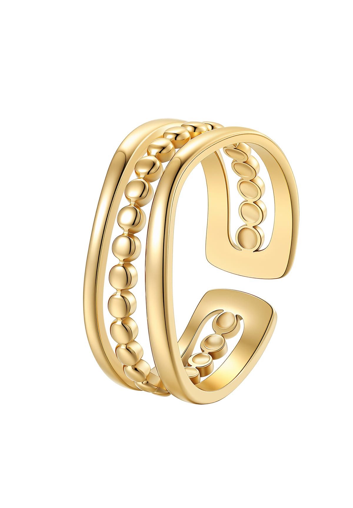 Hey Happiness Fingerring Damen – Layering Edelstahl Ring mit Perlen & Kugel Details, 18K vergoldet & rosévergoldet, moderner Schmuck