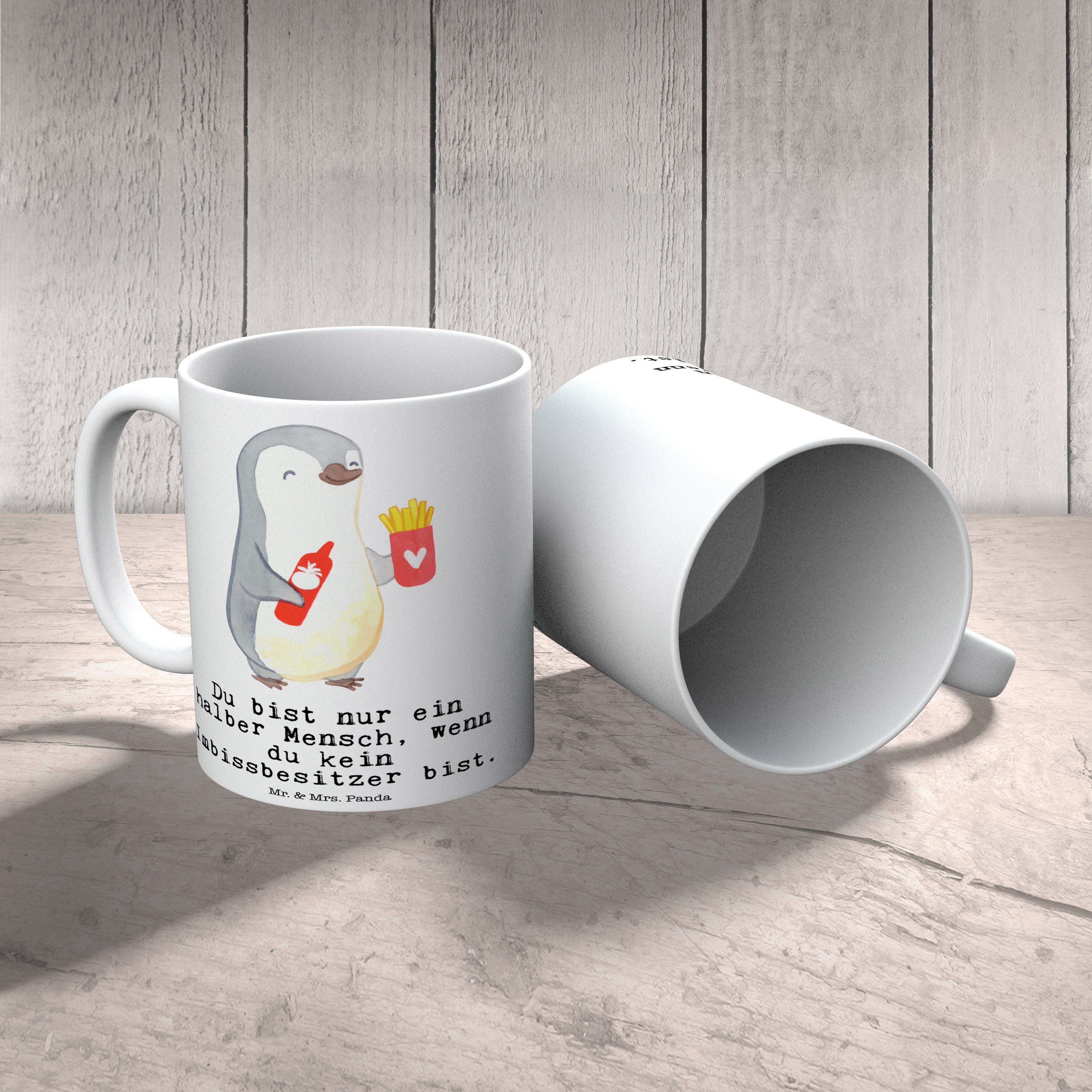 Keramik & Herz Ketc, Tasse Imbissbesitzer Weiß Geschenk, - Mrs. mit Pommes Panda - Teebecher, Mr. mit