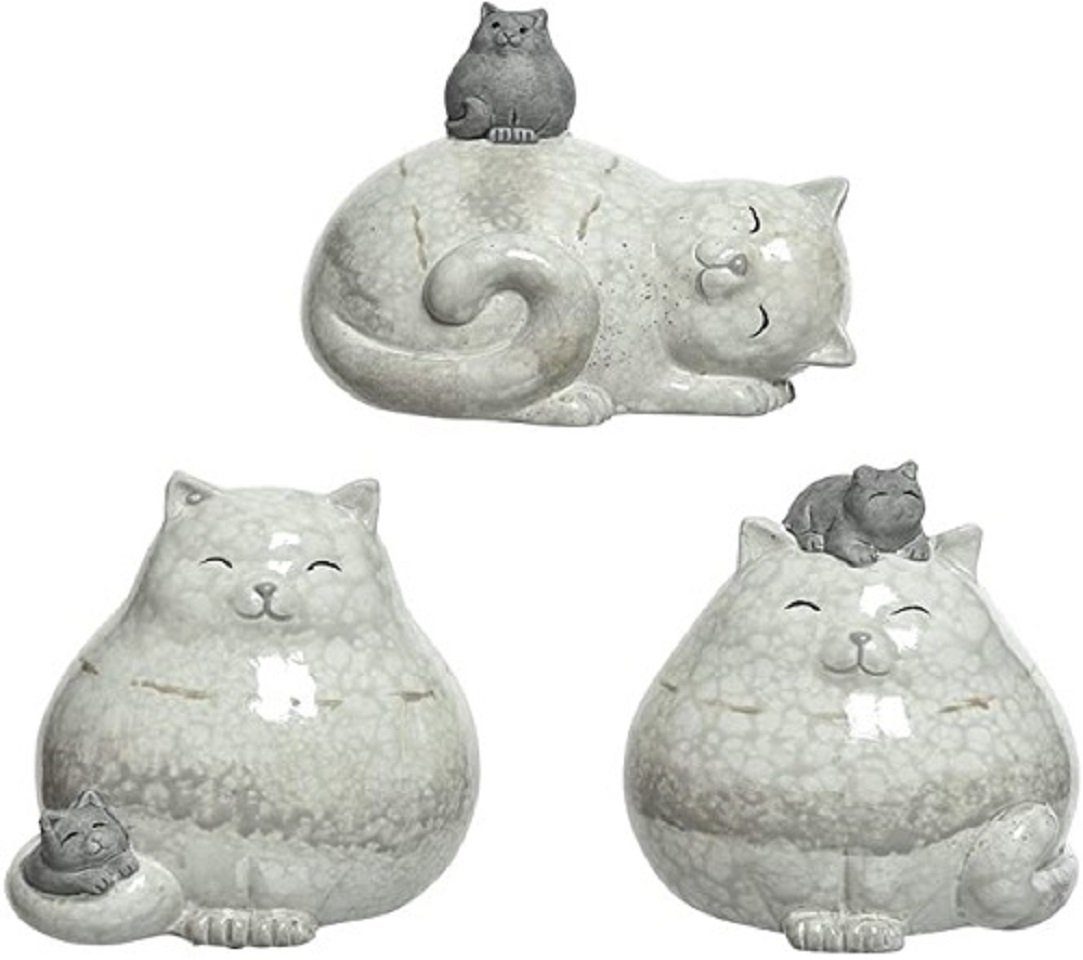 Tierfigur Terrakotta Katze mit Jungem Stückpres
