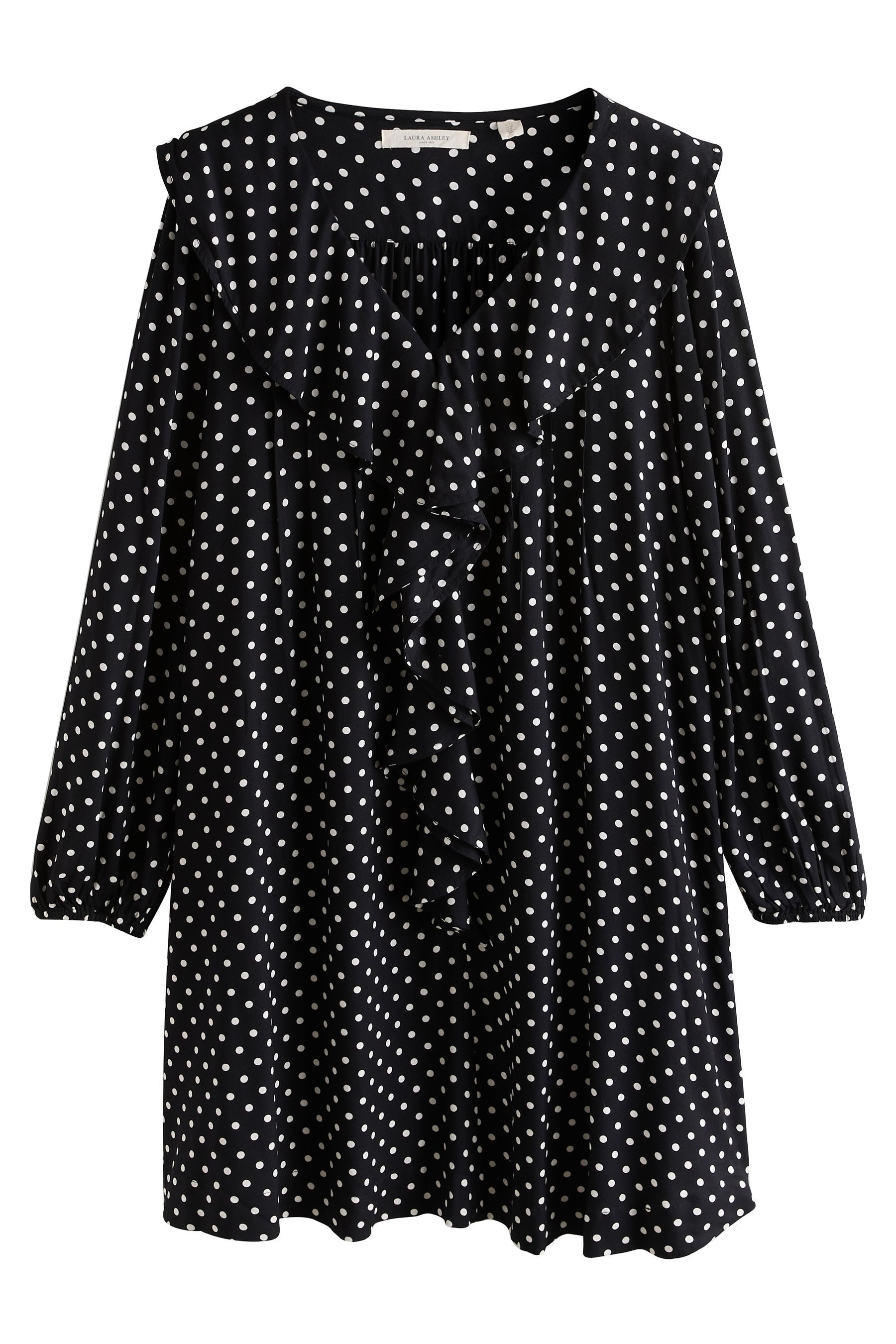 LAURA ASHLEY Minikleid Laura Ashley Minikleid mit Raffung und Pünktchen (1-tlg)