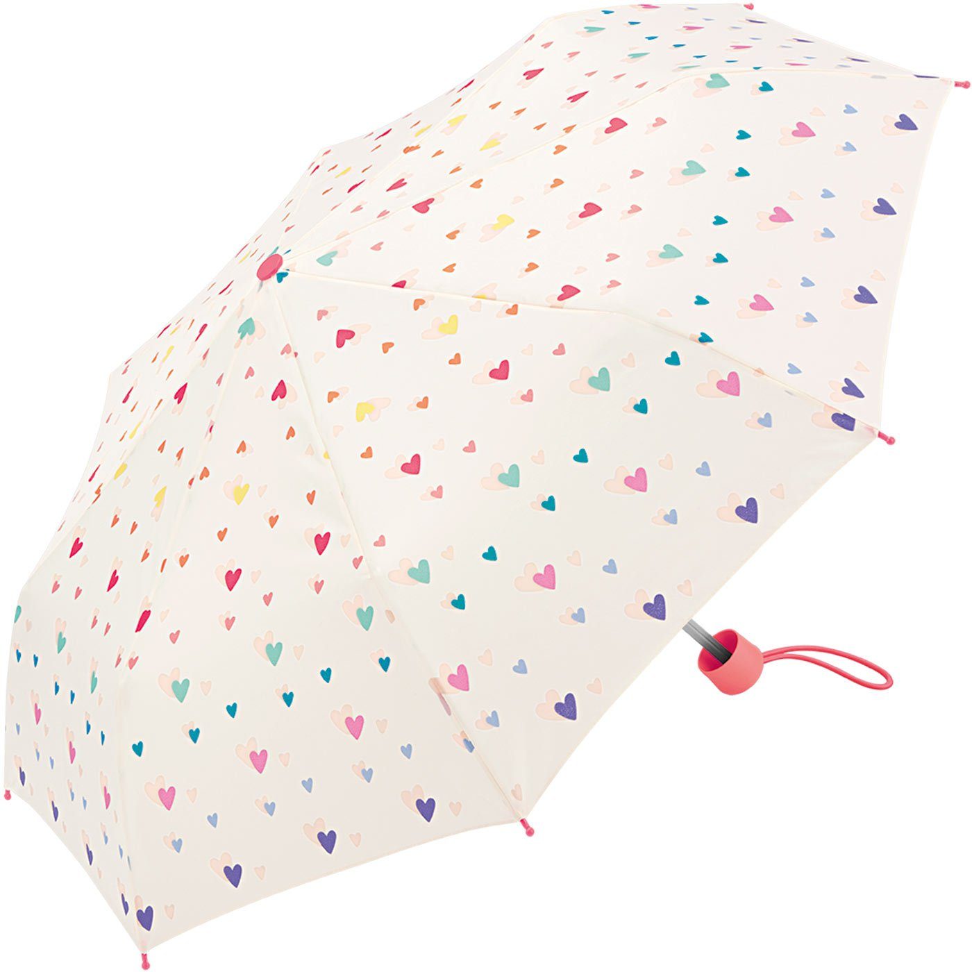 Herzen-Design Esprit für Taschenregenschirm Taschenschirm für kleiner, Kinder, mit Mädchen niedlichem, leichter bunten