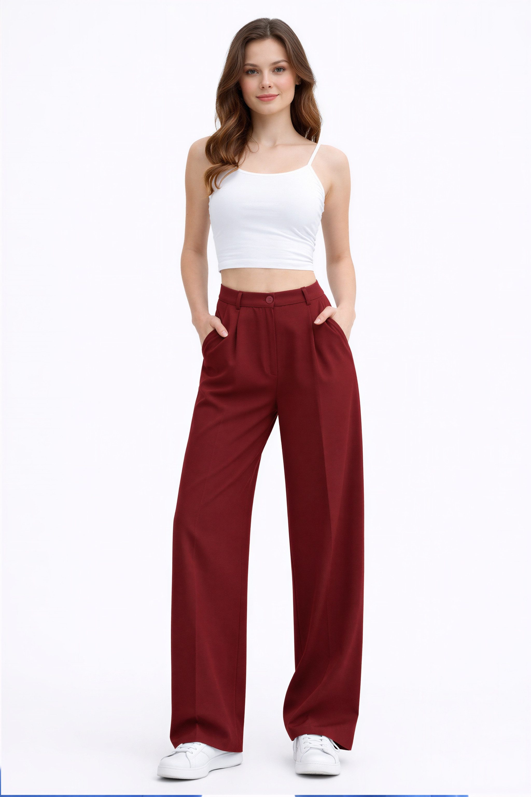 fashionshowcase Palazzohose Damen Stoffhose mit hohem Bund - Elegante Marlene-Hose Extra lange Beine & weites Design