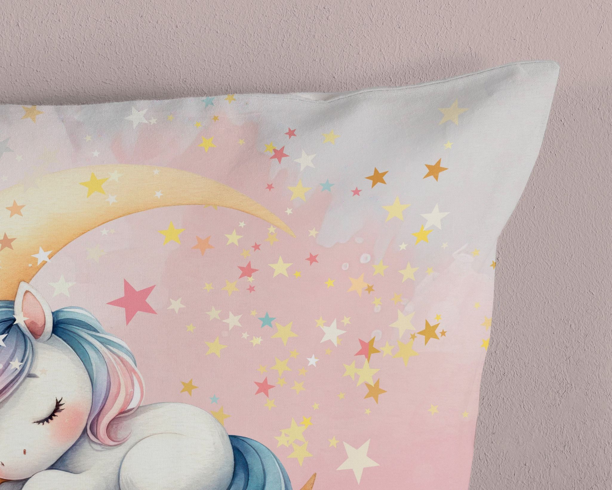 good morning Kinderbettwäsche Molly Unicorn, Renforcé, 2 teilig, Baumwolle, Renforcé, Wendeoptik, Kind, Mädchen, Mond, Einhorn, Pferd – Bild 4 von 5