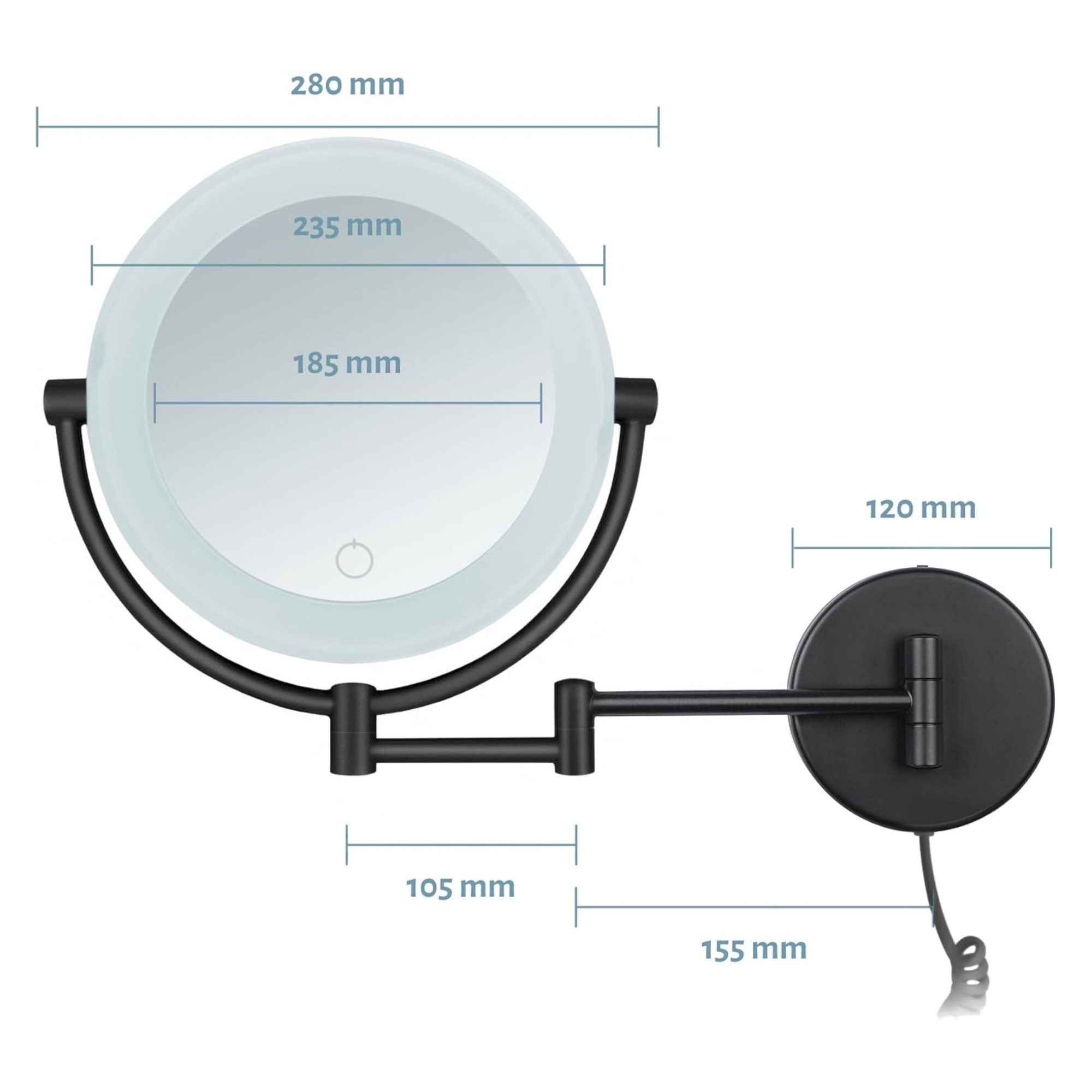 Libaro Kosmetikspiegel mit Beleuchtung und Vergrößerung TOKIO 2 seitig 5-fach / 10-fach XXL, Schminkspiegel mit Licht LED beleuchtet Wandmontage, extra groß