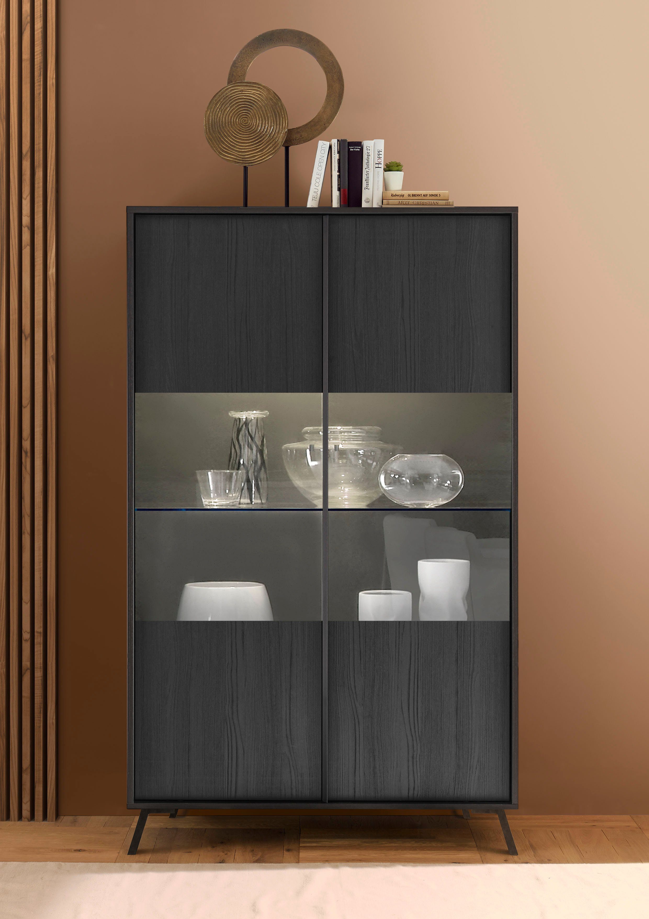 LC Vitrine City Höhe Melamin Holzstruktur schwarz 174 cm | Schwarz