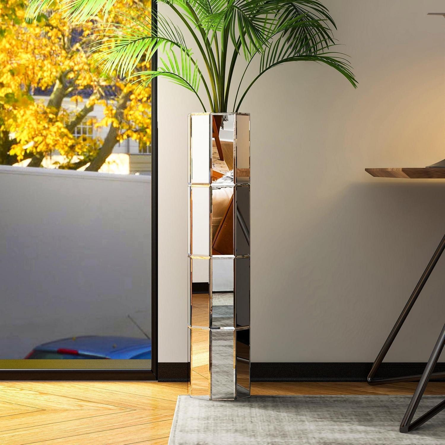LuxusKollektion Bodenvase Bodenvase Spiegel XXL 70cm achteckig Silber