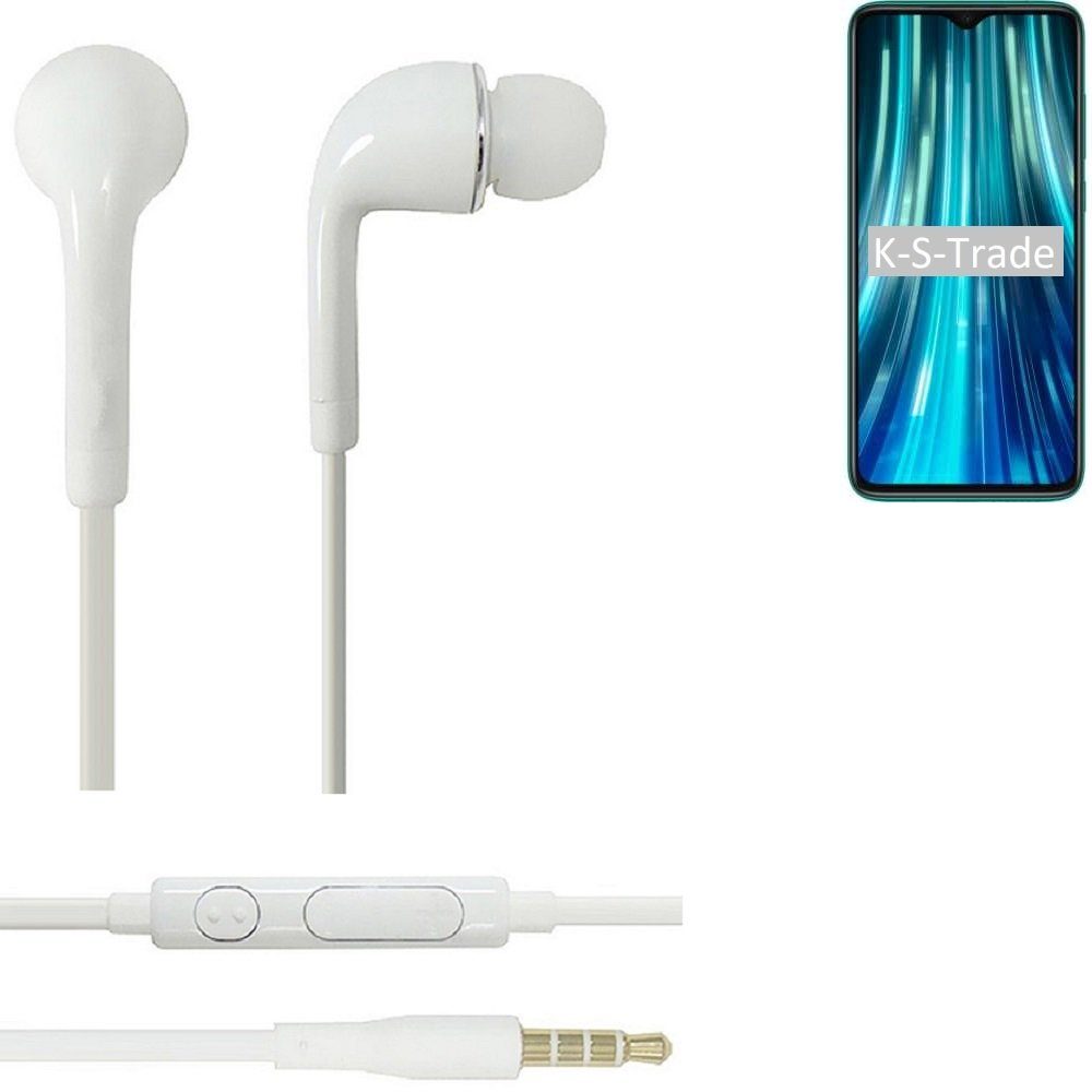 K-S-Trade für Xiaomi Redmi Note 8 Pro In-Ear-Kopfhörer (Kopfhörer Headset mit Mikrofon u Lautstärkeregler weiß 3,5mm)