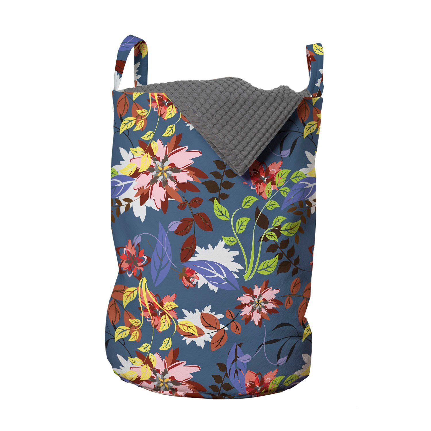 Abakuhaus Wäschesäckchen Wäschekorb mit Griffen Kordelzugverschluss für Waschsalons, Botanisch Blumenweinlese-Frühling