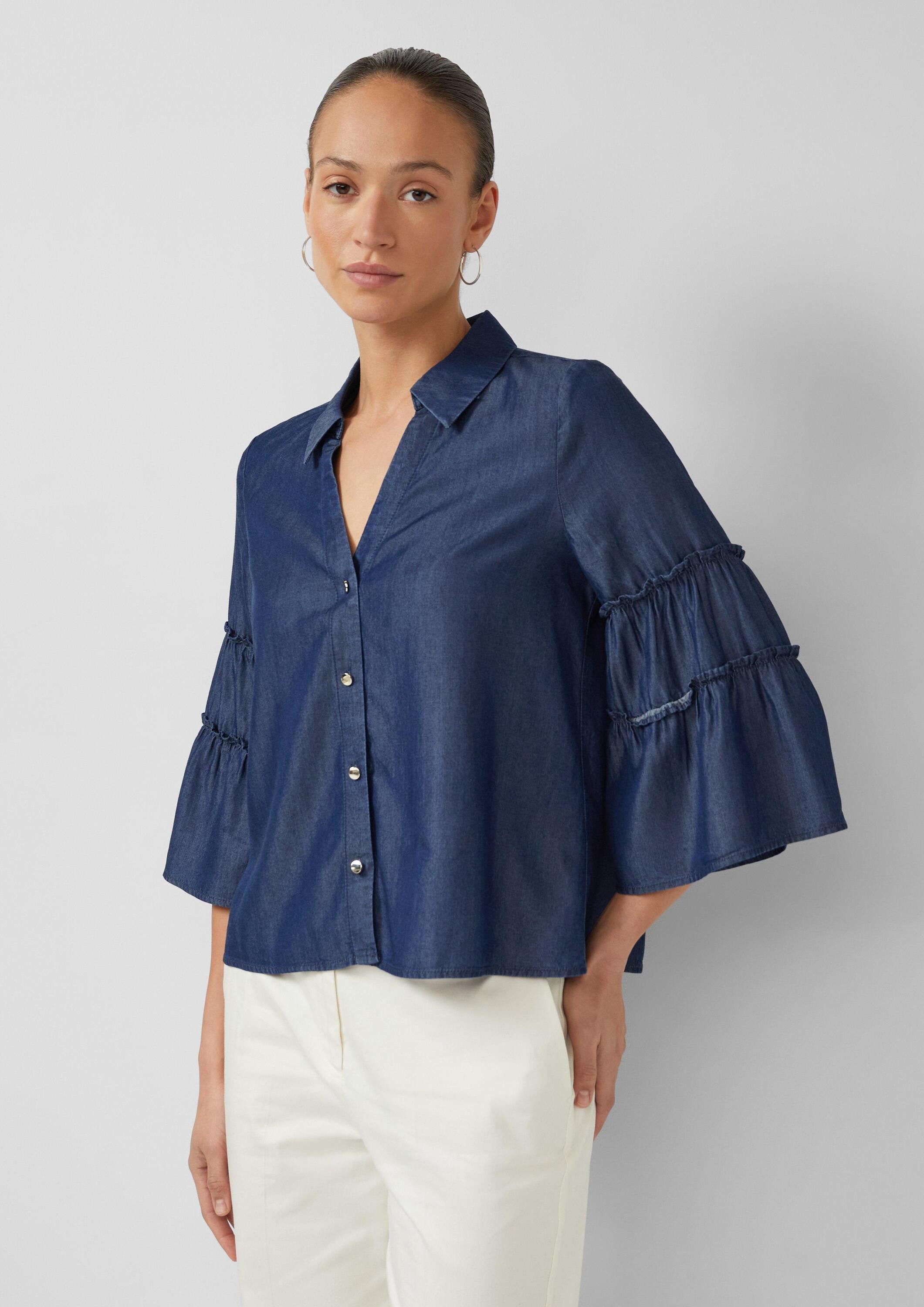 s.Oliver Kurzarmbluse Bluse Lyocell-Bluse mit ausgestellten 3/4-Ärmeln