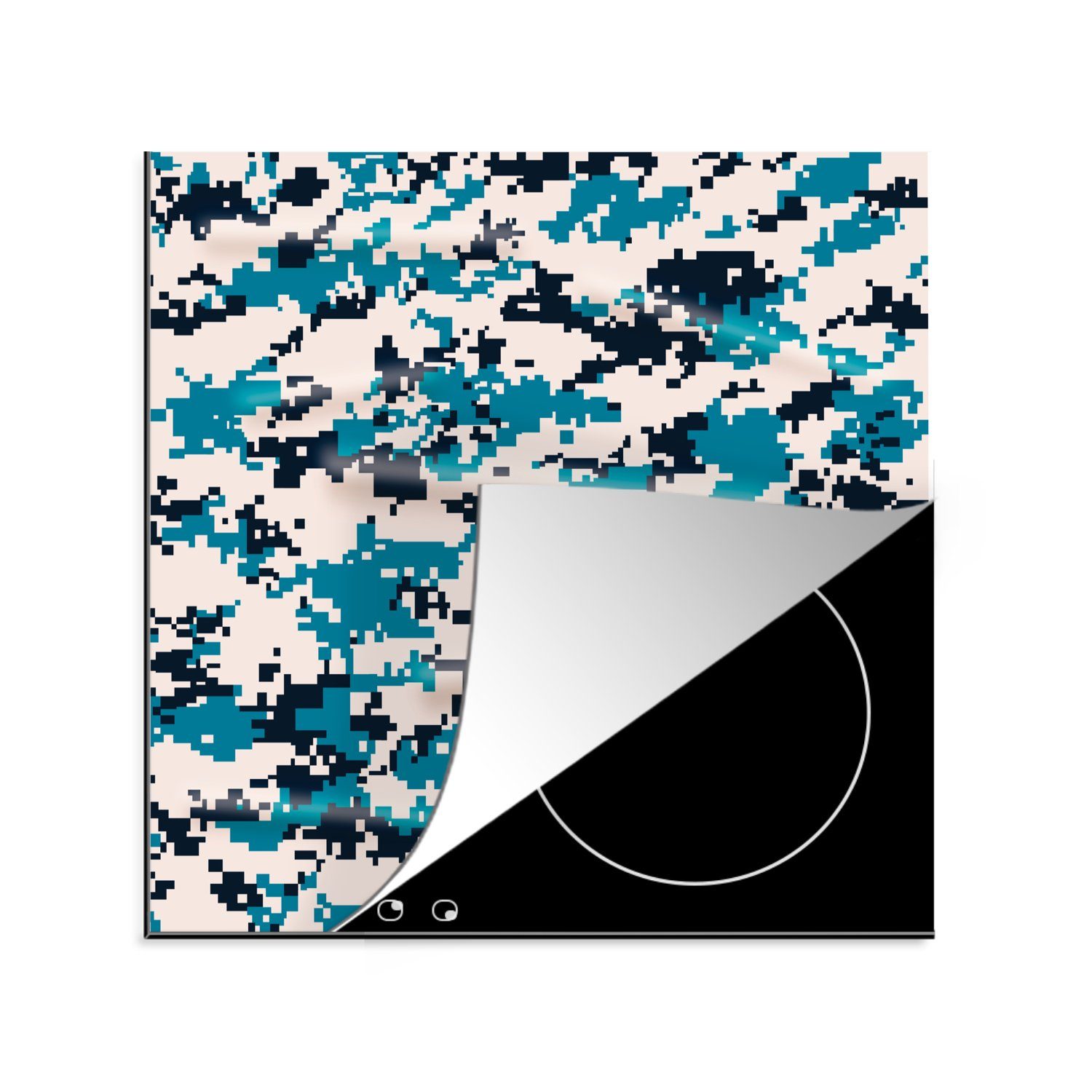 MuchoWow Herdblende-/Abdeckplatte Blaues und weißes Camouflage-Muster, Vinyl, (1 tlg), 78x78 cm, Ceranfeldabdeckung, Arbeitsplatte für küche