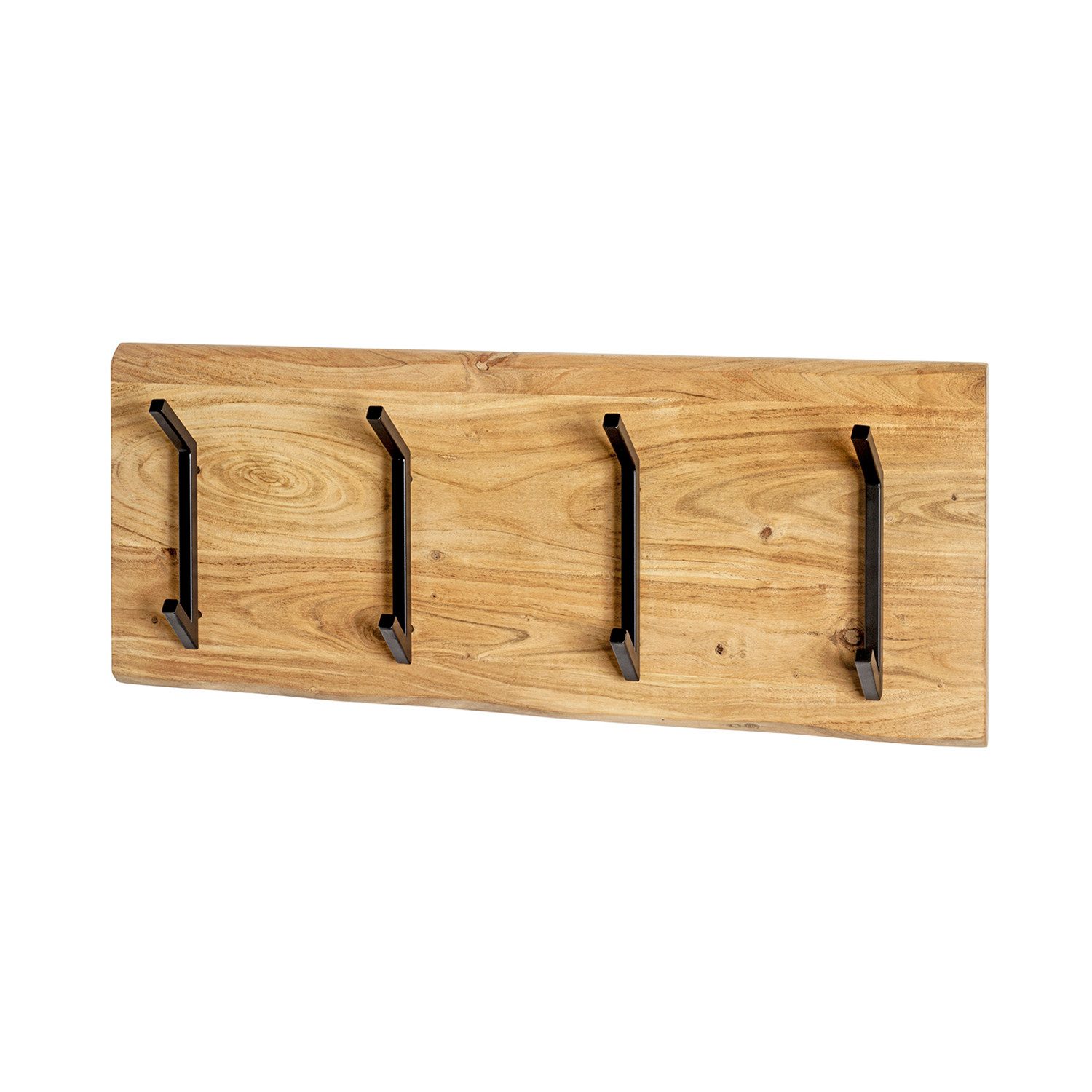HAKU Garderobenständer RIVERA 4 Garderobe - akazie-schwarz - Massivholz, Metall - B. 90cm, (1xWandgarderobe, Wandhalterung - Wandhalter), Wandhakenleiste - Hakenleiste - Garderobenleiste - Wandhaken