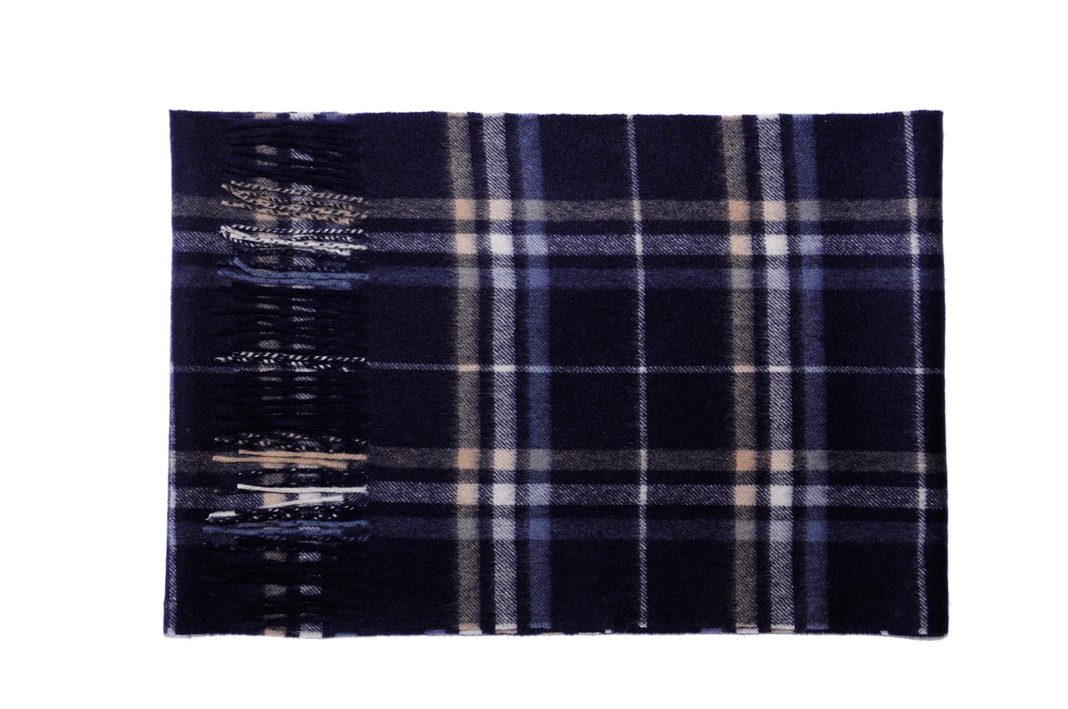 MayTree Kaschmirschal Unisex, 180 x Tartan mit (Stück, Grau, Kaschmir 30cm, 100% Fransen, Blau 1-St), Beige