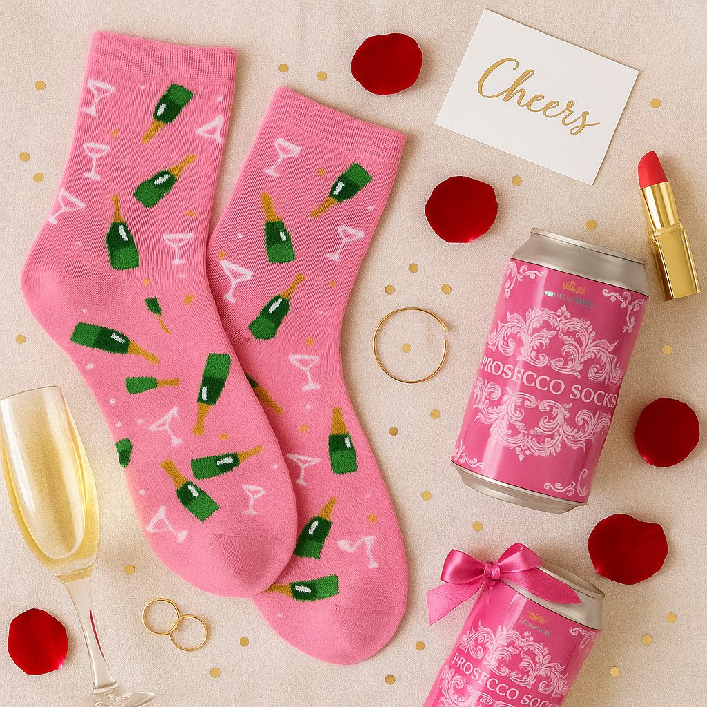 what the shop Freizeitsocken Prosecco Socken – Einheitsgröße, in Metall-Dose, witzige Geschenkidee (1-Paar) Stylisch, witzig & perfekt zum Verschenken