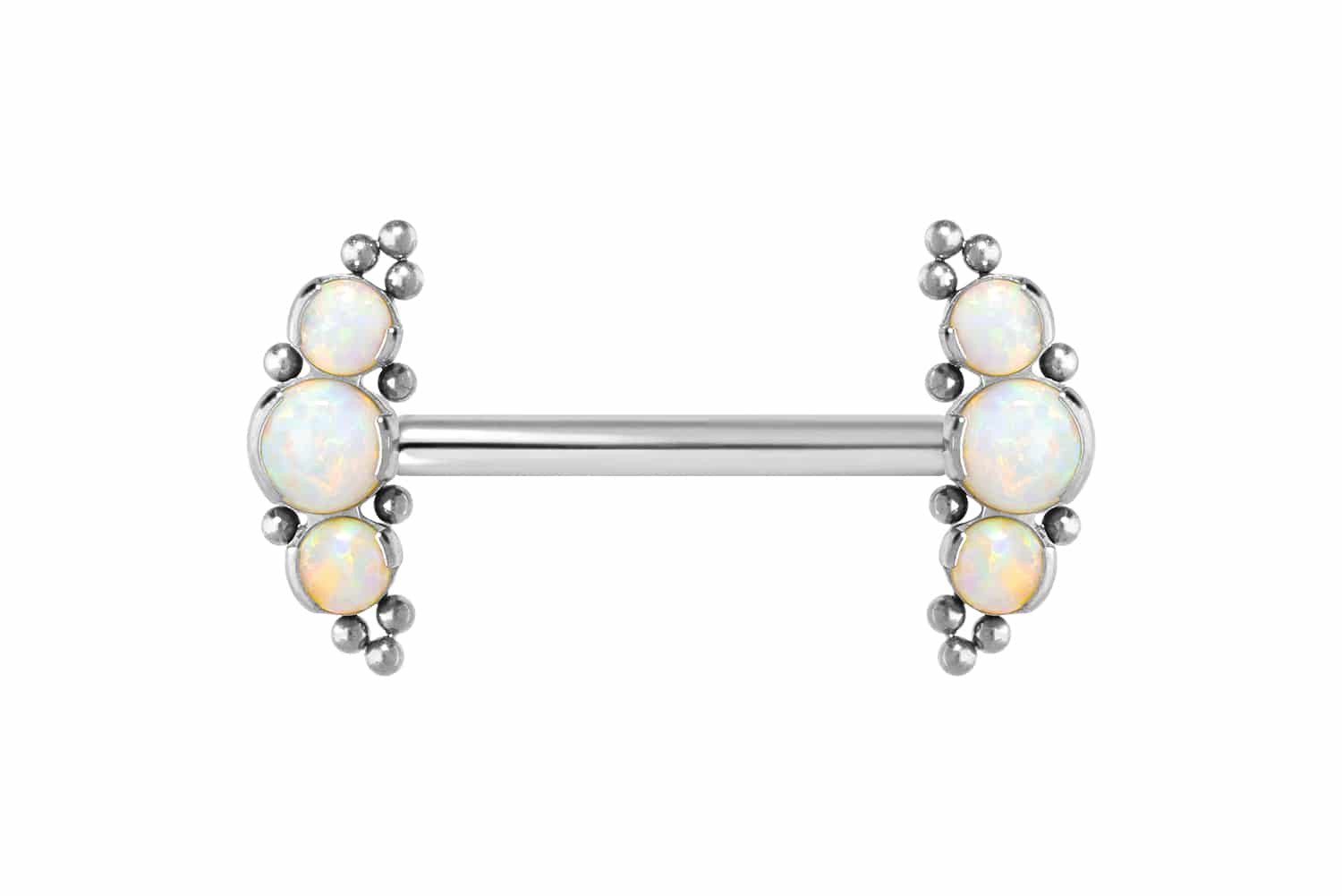 PIERCINGLINE Brustwarzenpiercing Titan Barbell mit Push Fit 3 SYNTHETISCHE OPALE + KUGELN (Barbells, 1-tlg)