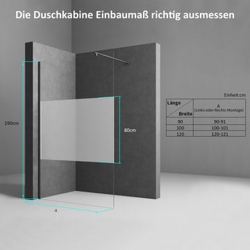 Boromal Duschwand Schwarz Walk In Dusche Duschwand 8mm Glas mit haltestange, 8mm Sicherheitsglas ESG, Aluprofile, (Duschtrennwand, 90/100/120cm), Verstellbare Edelstahl-Haltstange 730-1230mm