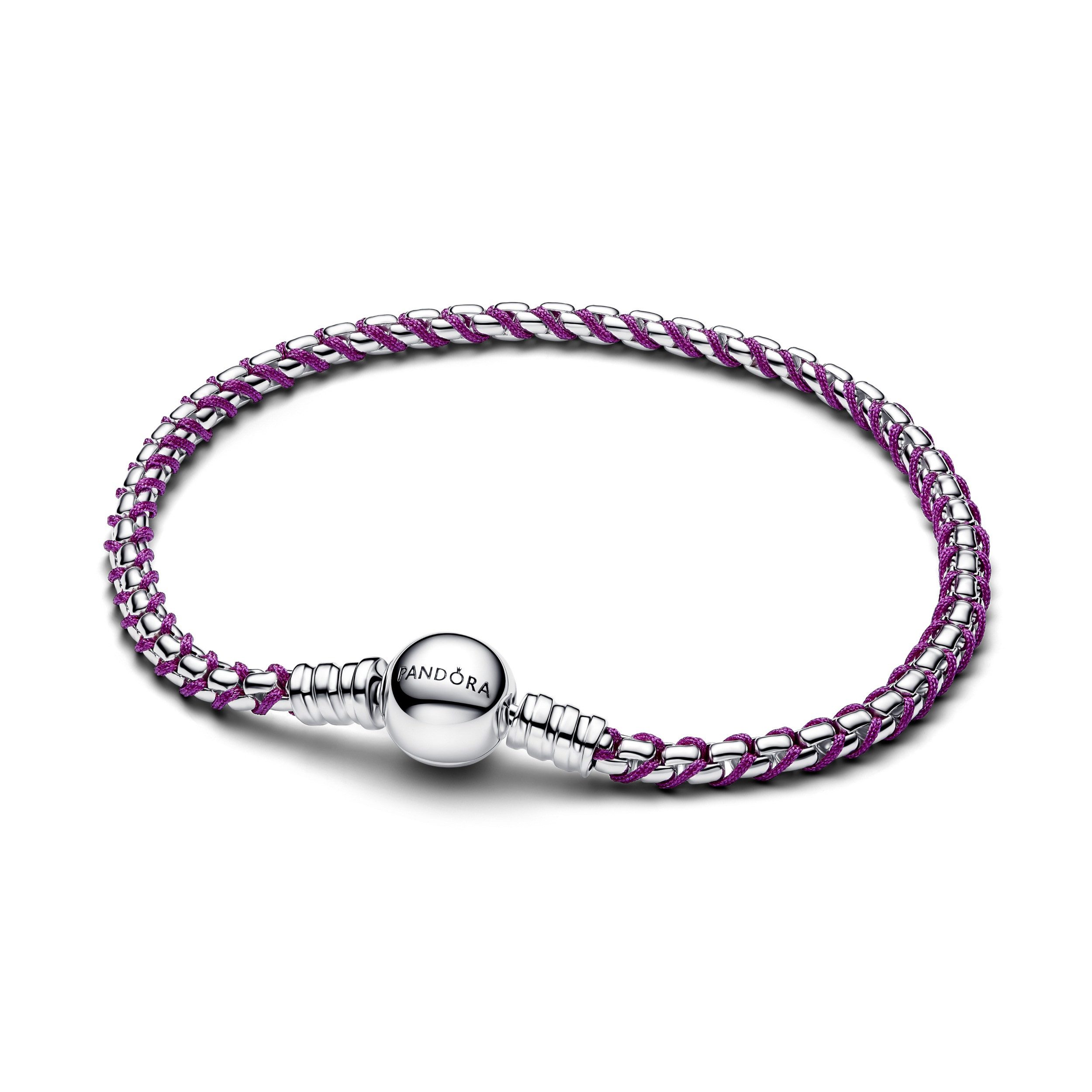 Pandora Armband Armband Lilafarbene Kordel Kastenkette Silber 593816C03-16 cm