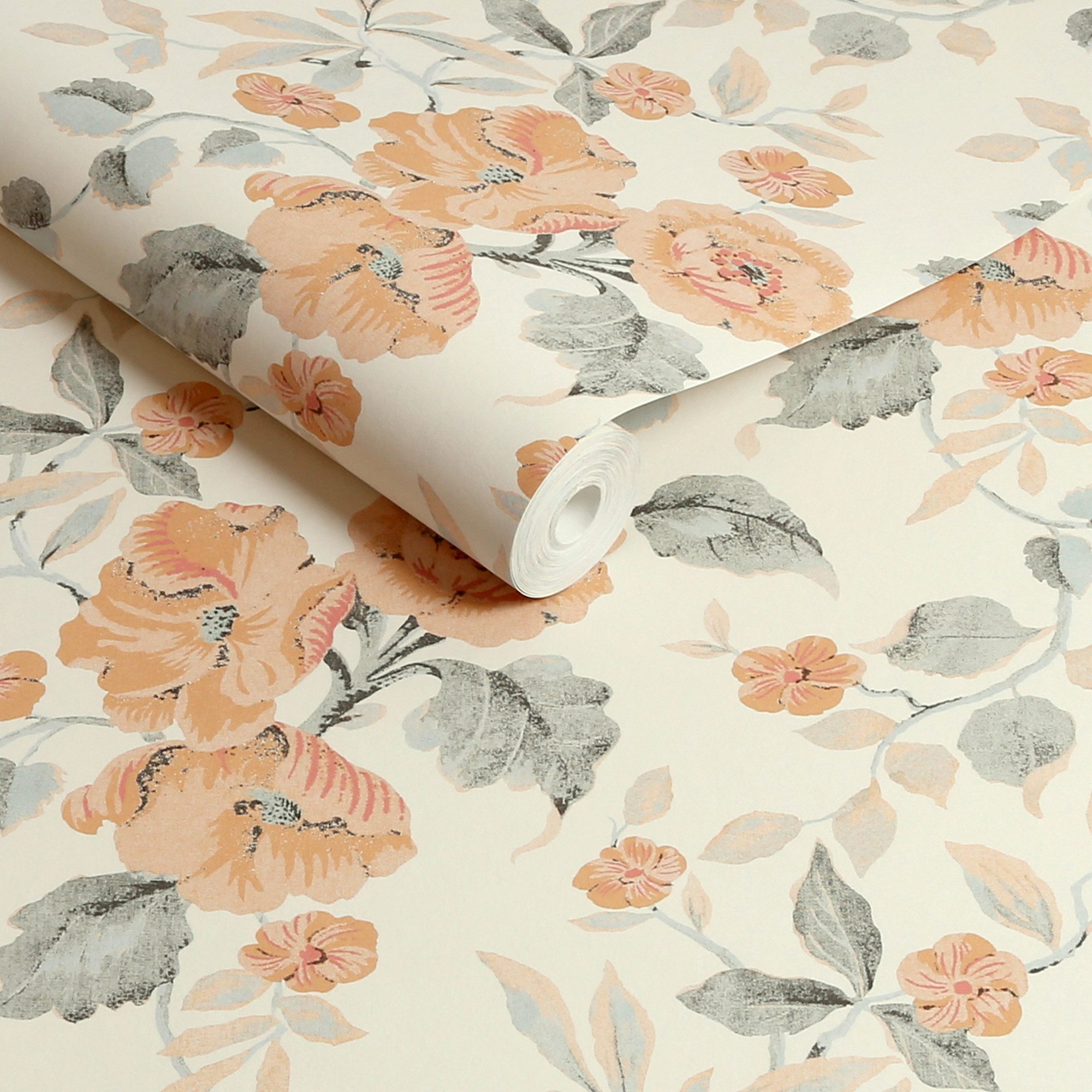 LAURA ASHLEY Vliestapete Alyworth Trail Apricot, glatt, geblümt, (1 St), 10mx52cm (ca. 5m2)