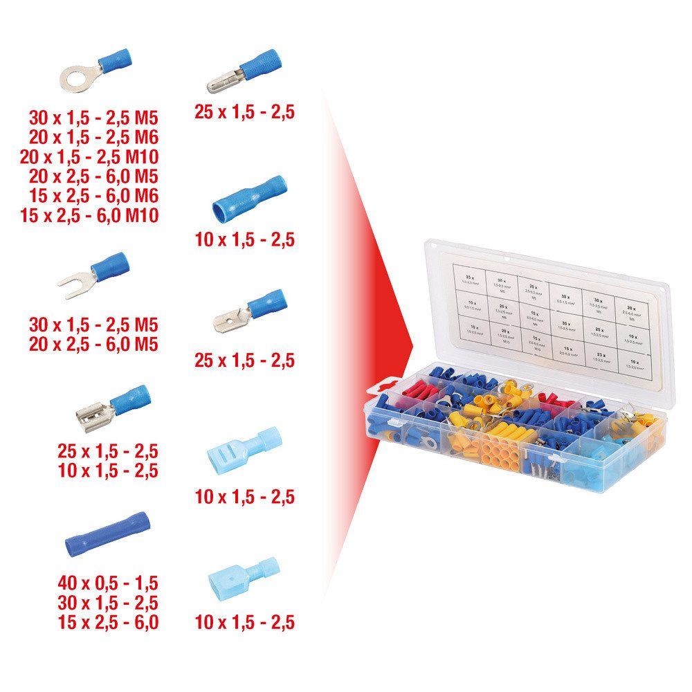 KS Tools Ringkabelschuh KS Tools 970.0300 Quetschverbinder-Sortiment 0.50 mm² 6 mm² Rot, Blau, 970.0300