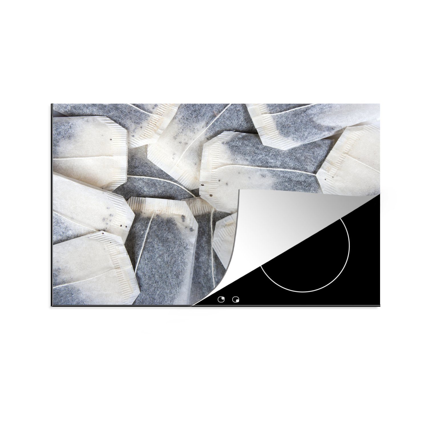 MuchoWow Herdblende-/Abdeckplatte Teebeutel Hintergrund, Vinyl, (1 tlg), 81x52 cm, Induktionskochfeld Schutz für die küche, Ceranfeldabdeckung