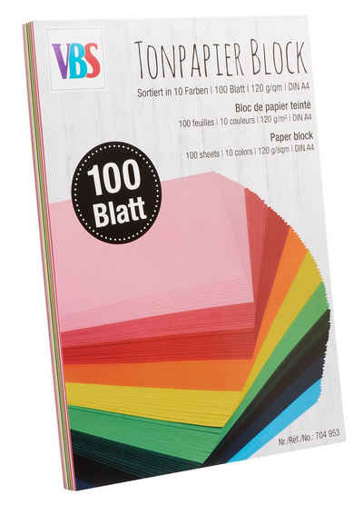 VBS XXL Papierkarton Tonpapier-Block DIN A4, farbig sortiert 100 Blatt