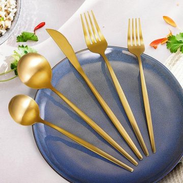 Coisini Besteck-Set 60tlg.Edelstahl Gold Besteckset für 12Personen Spülmaschinenfest (60-tlg), 12 Personen, Edelstahl