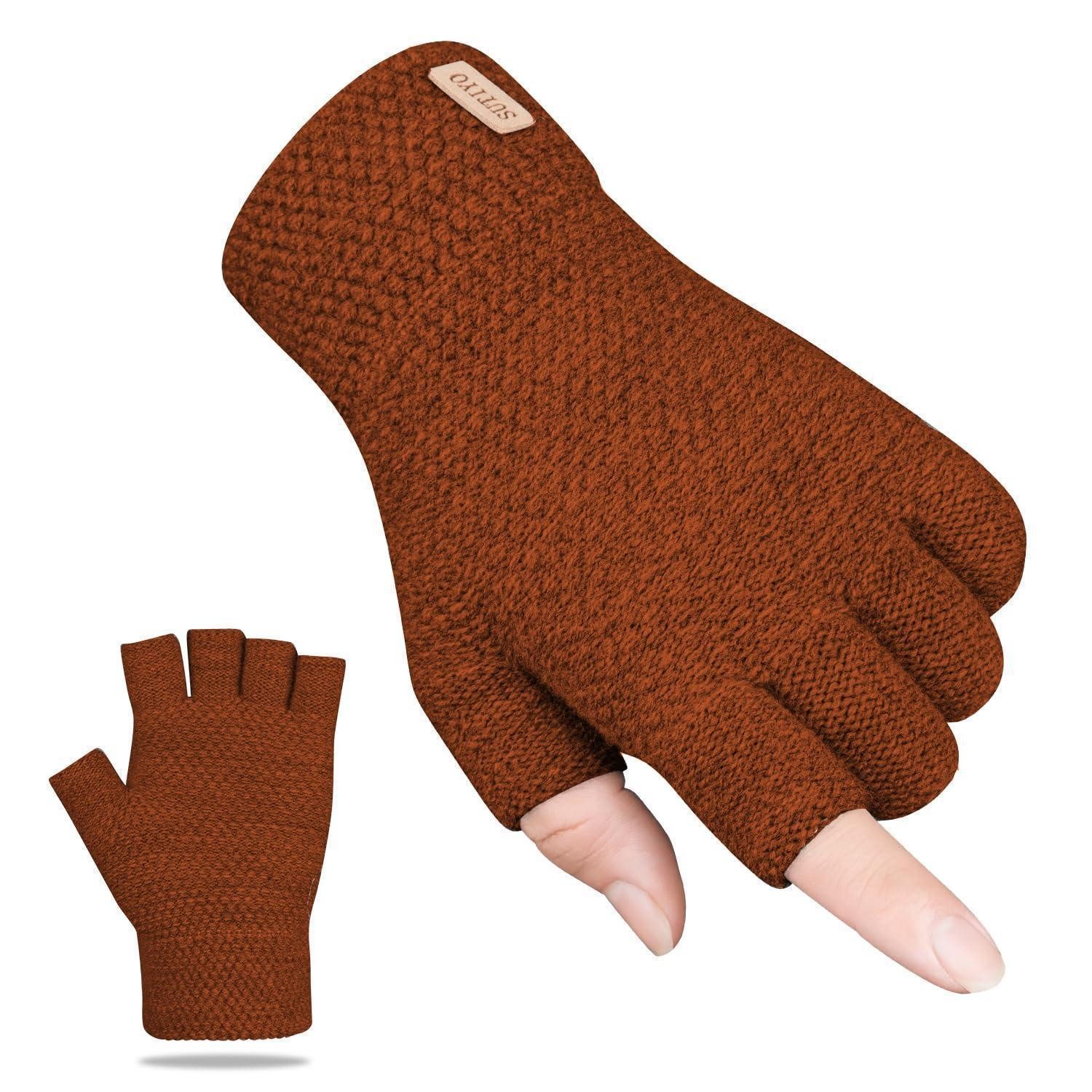 LuxusKollektion Strickhandschuhe Fingerlose Handschuhe Damen Herren Kaschmir Alpakawolle Orange (1-St)