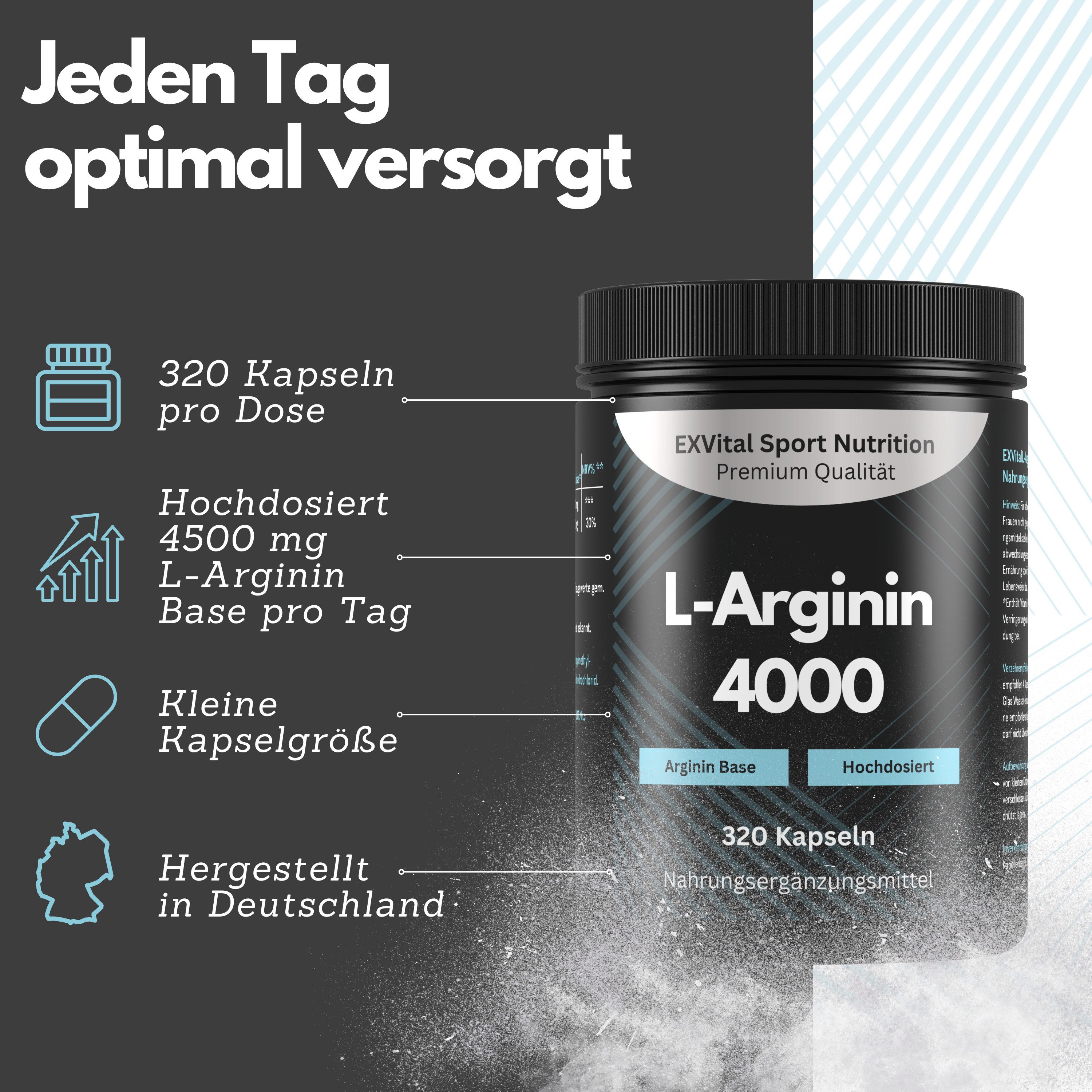 L-Arginin 4000 hochdosiert, semi-essentielle Aminosäuren, hochdosiert Kapseln, 320 St., 403 g