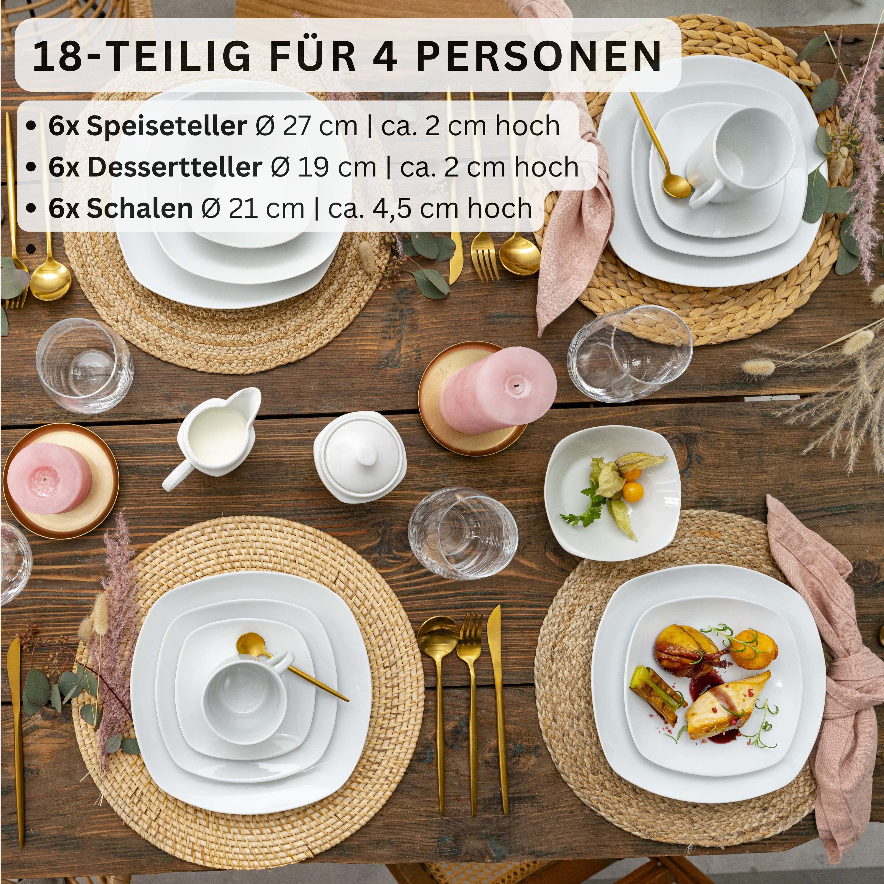 SÄNGER Tafelservice Bilgola Geschirrset, Weiß (18-tlg), 6 Personen, Porzellan, Premium Collection