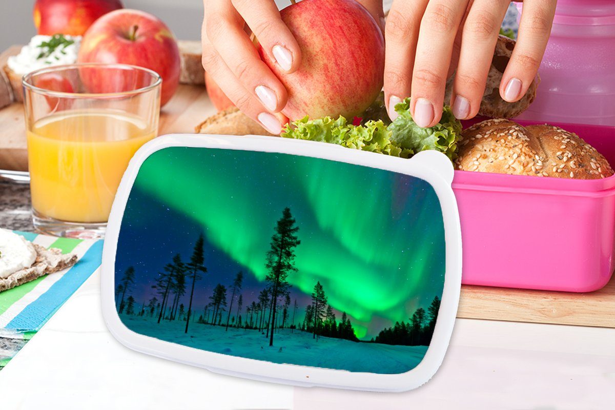 MuchoWow Lunchbox Nordlichter - Schweden Kunststoff, Boom, Brotbox Erwachsene, (2-tlg), Brotdose - Mädchen, rosa für Snackbox, Kunststoff Kinder