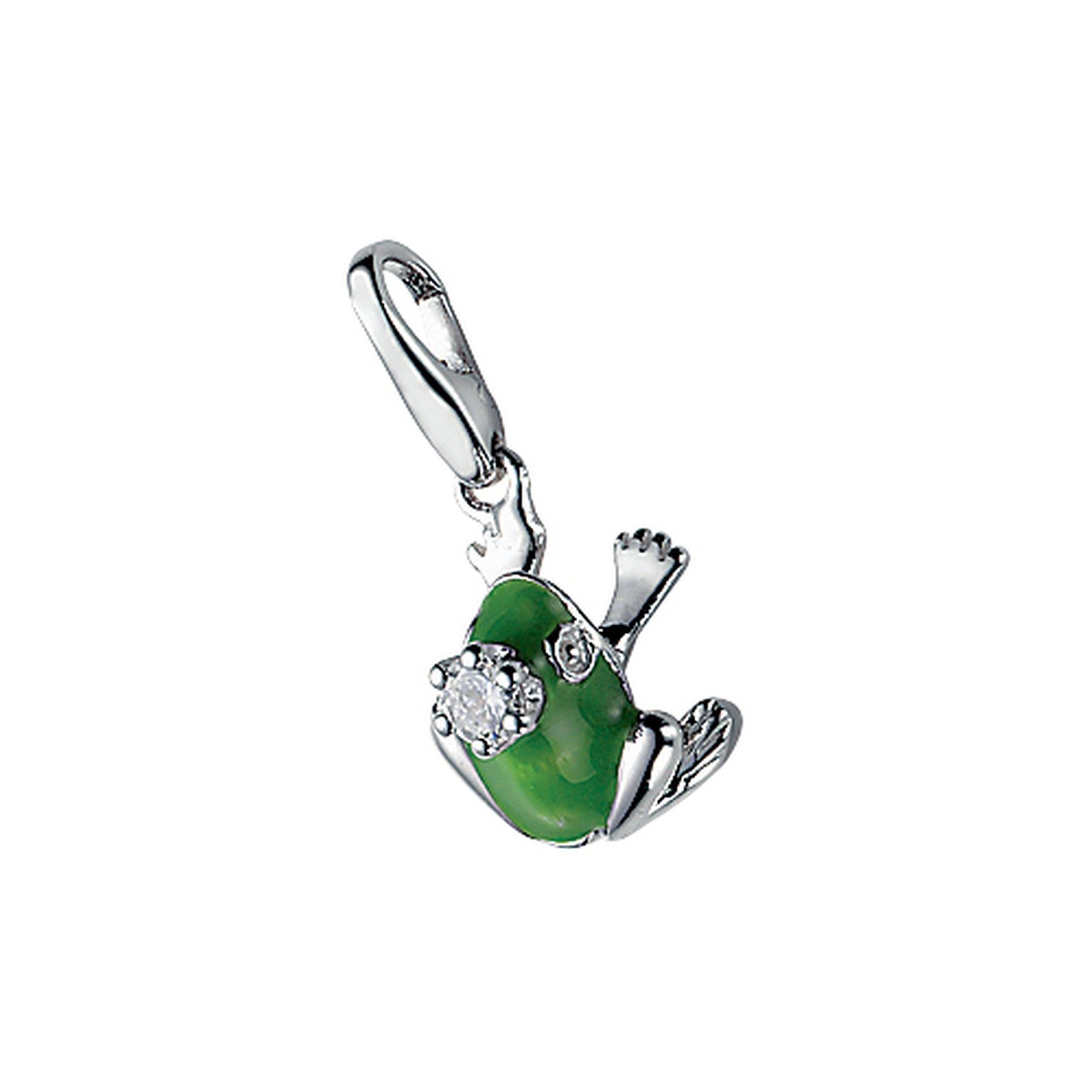 Charm-Einhänger Frosch mit Krone und Zirkonia, Silber 925