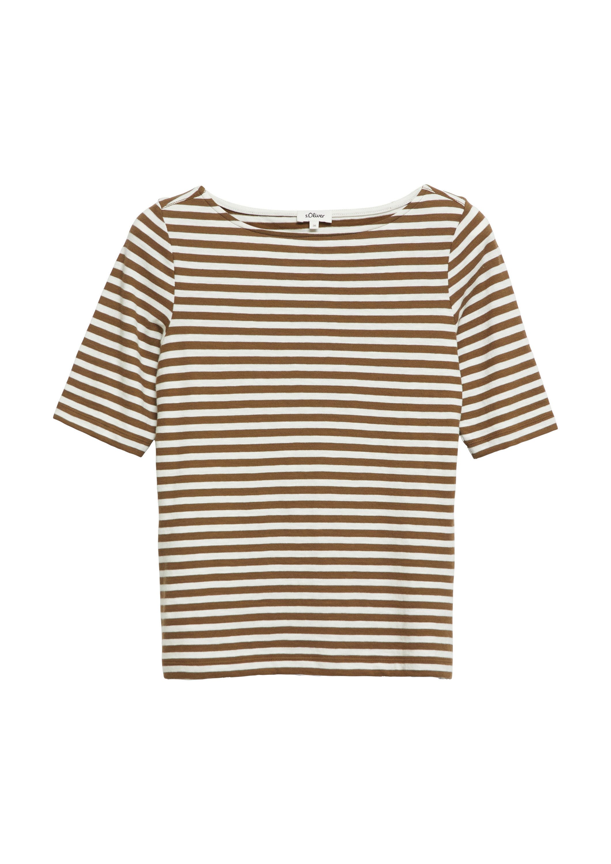 s.Oliver Kurzarmshirt T-Shirt Gestreiftes Halbarmshirt im Slim Fit mit Flammgarn