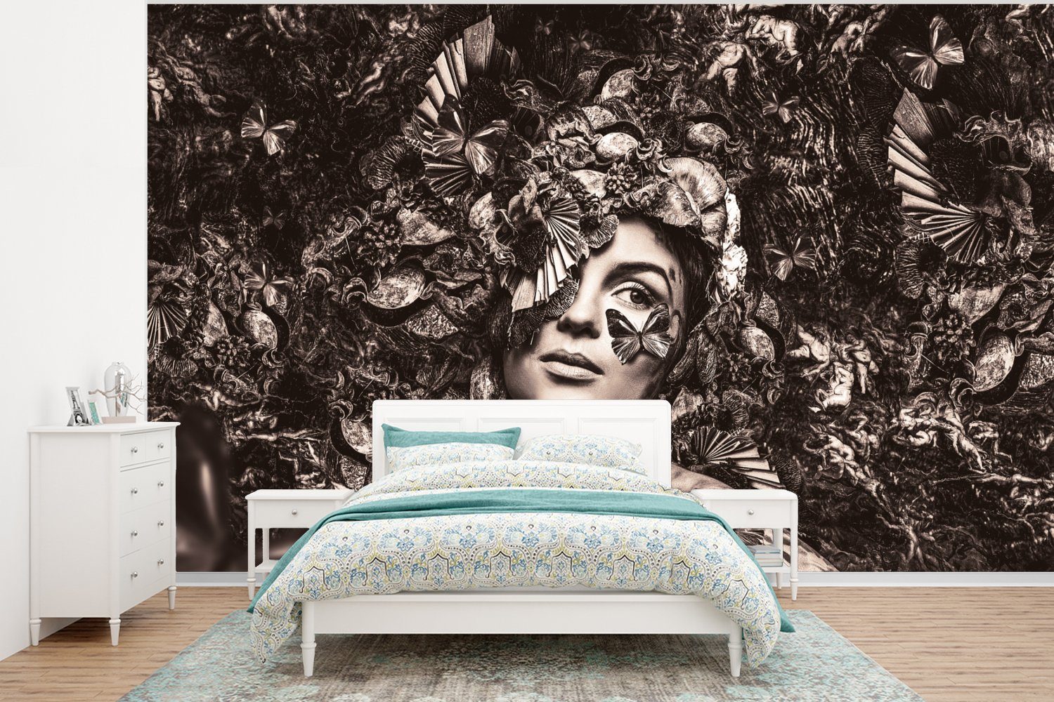 MuchoWow Fototapete Sepia - Luxus - Frau, Matt, bedruckt, (6 St), Wallpaper für Wohnzimmer, Schlafzimmer, Kinderzimmer, Vinyl Tapete