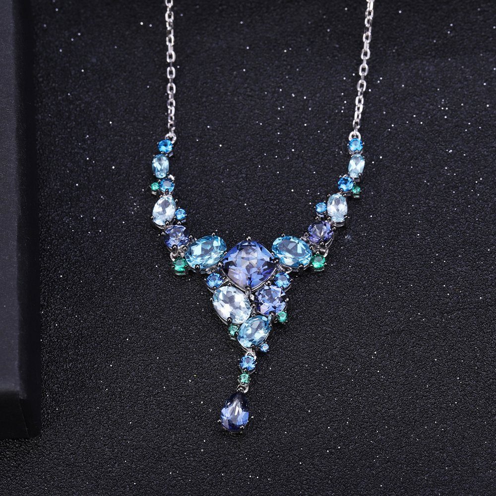 Invanter überzogenem Kristall Kette Geschenktüte (1-tlg), Cyanblau Lange Inklusive Halskette Eingelegt mit