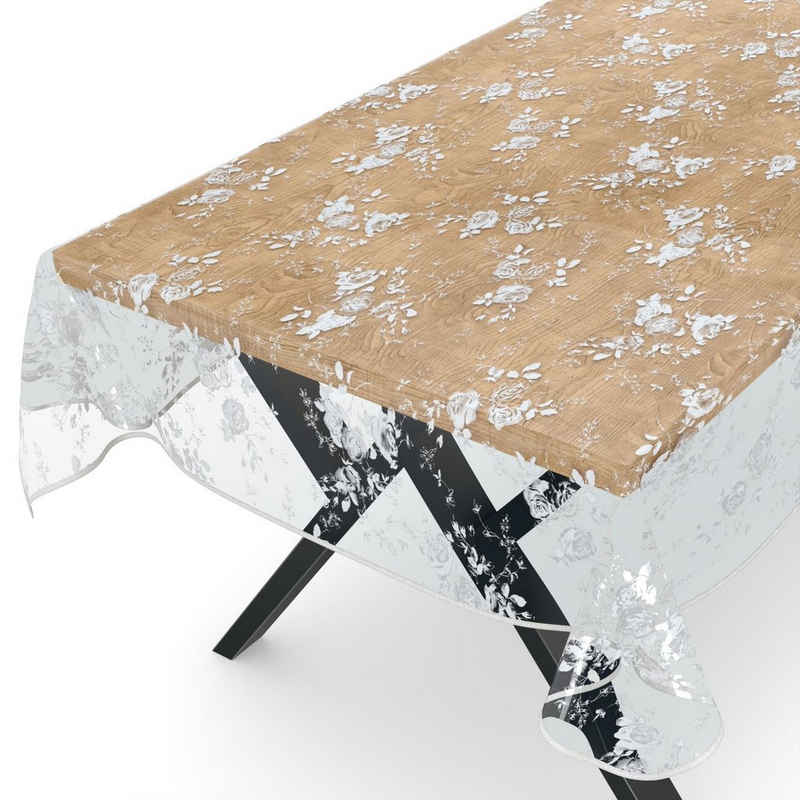 ANRO Tischdecke Klara Tischtuch Plastiktischdecke Schutzdecke Klarsichtfolie, Glatt 140x140cm wasserabweisend mit Saum