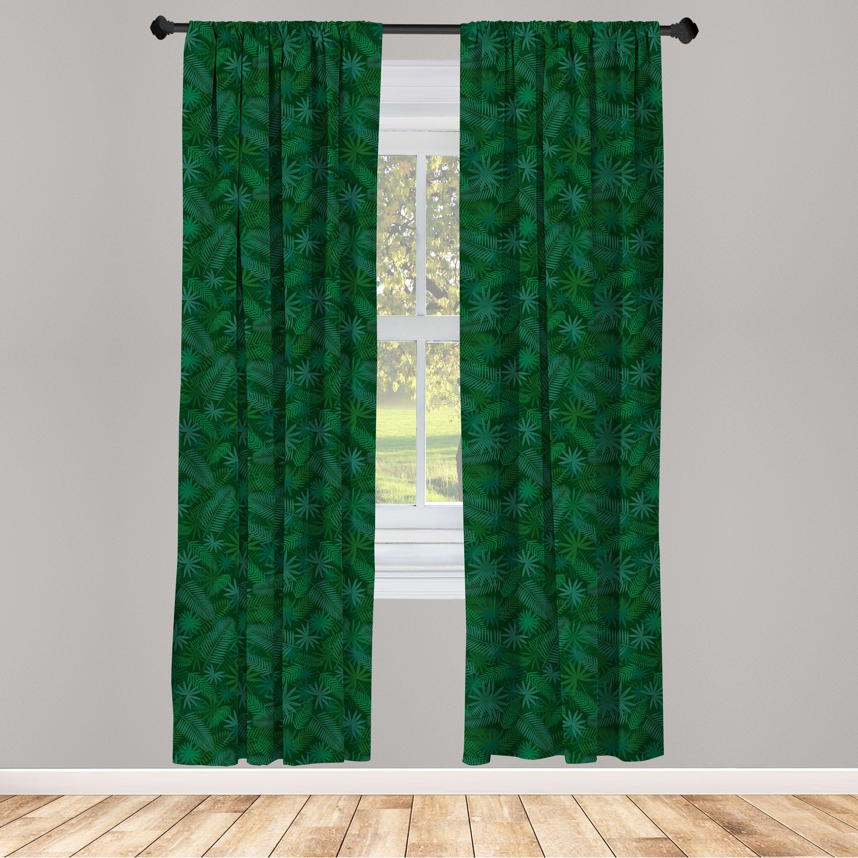Gardine Vorhang für Wohnzimmer Schlafzimmer Palmate Abakuhaus, Blätter Herbstlaub Dekor, Microfaser, Kunst
