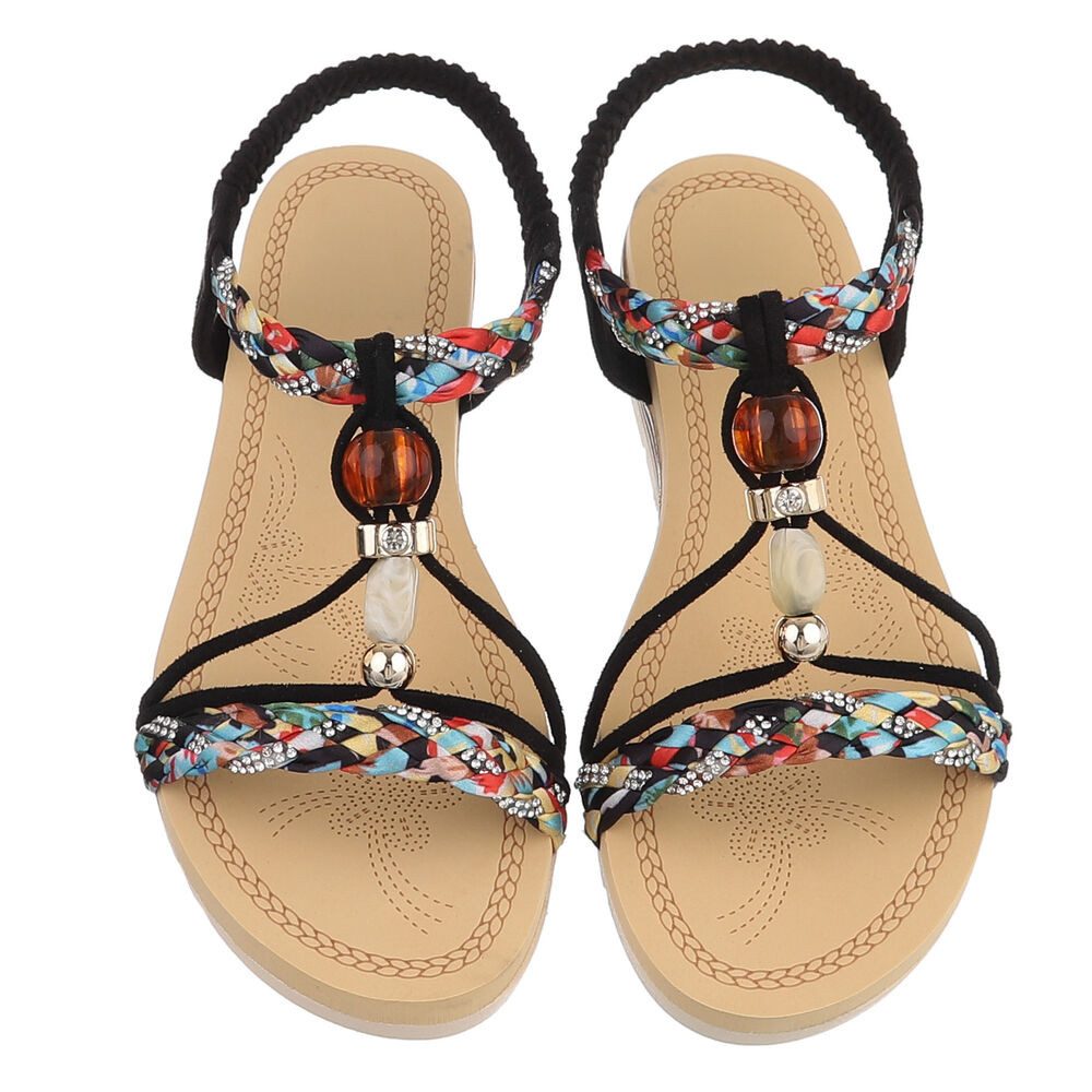 Ital-Design Damen Sandale mit Schmuckdetails und Riemendesign Riemchensandalette (91971197) Keilabsatz/Wedge Keilsandaletten in Schwarz – Bild 4 von 5
