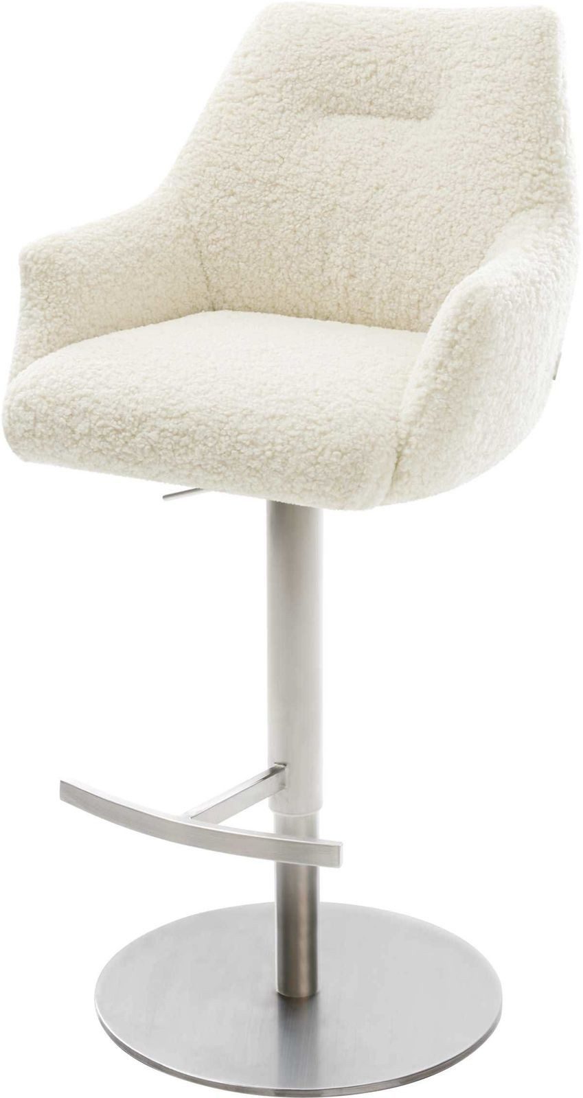 DELIFE Barhocker Alja-Flex, Drehfuß höhenverstellbar Edelstahl Silberfarben Teddystoff Beige Tasch