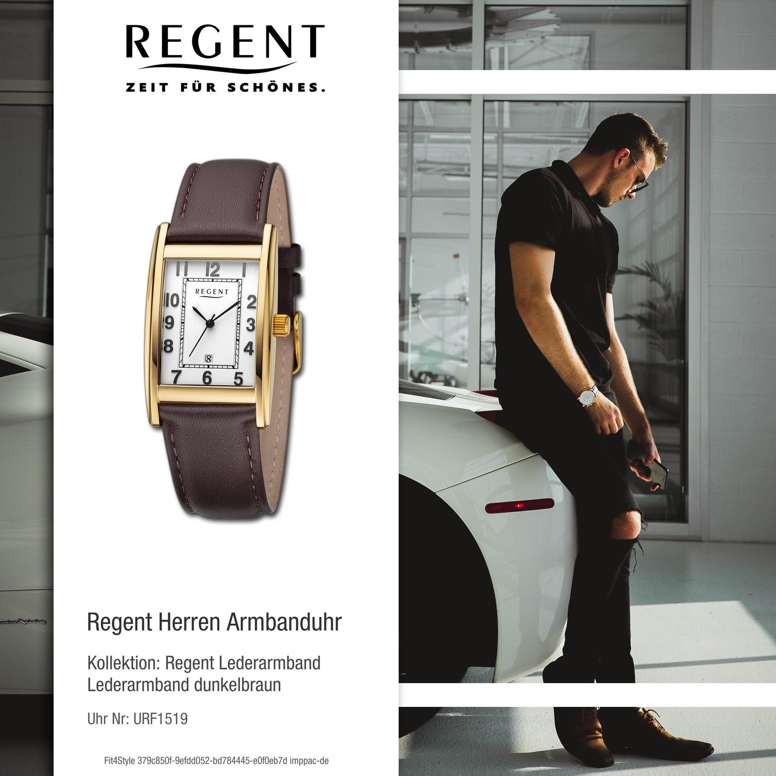 (ca. groß Armbanduhr rund, Herren Quarzuhr Regent Analog, 29mm), extra Lederarmband Regent Armbanduhr Herren