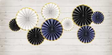 partydeco Papierrosette, Deko Papier Rosetten 23-40cm marineblau gold 3er Set