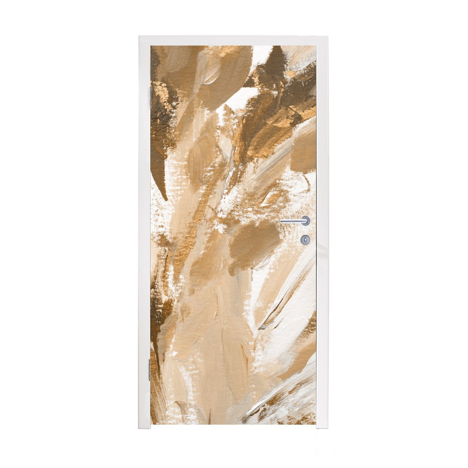 MuchoWow Türtapete Farbe - Gold - Beige, Matt, bedruckt, (1 St), Selbstklebende Tapete, Folie für Möbel, 75x205 cm