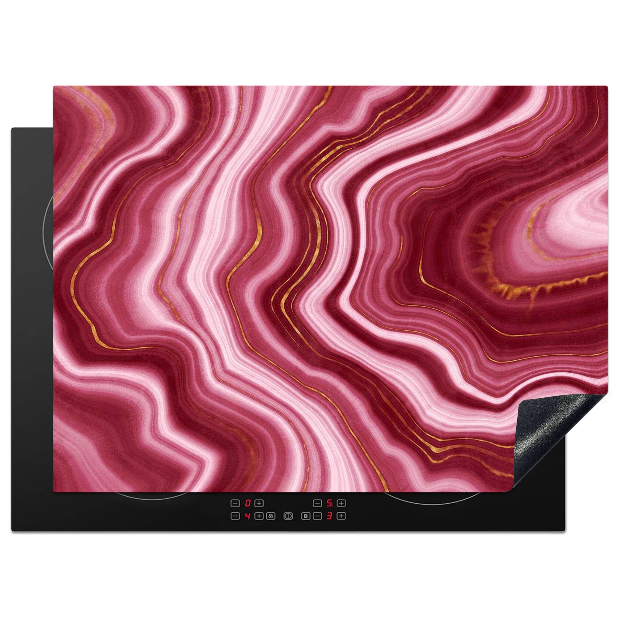 MuchoWow Herdblende-/Abdeckplatte Marmor - Rosa - Linie, Vinyl, (1 tlg), 70x52 cm, Mobile Arbeitsfläche nutzbar, Ceranfeldabdeckung