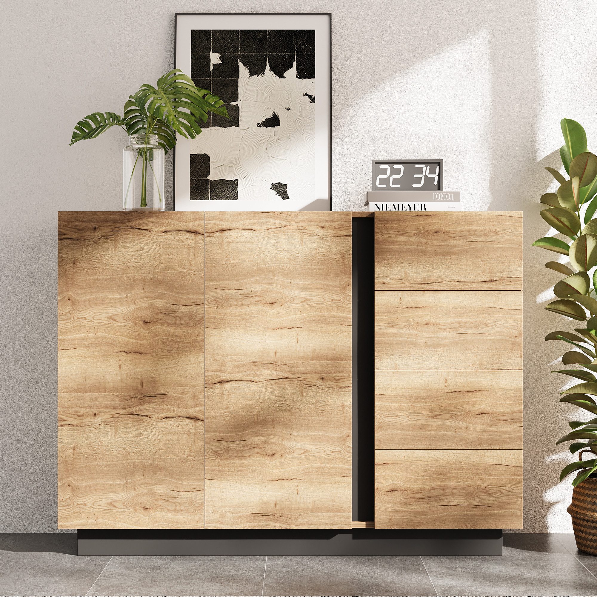 Merax Sideboard Kommode mit 4 Schubladen und 2 Türen (1 St., griffloses Stauraummöbel mit Push-to-Open), Anrichte für Wohnzimmer und Küche – Bild 2 von 5