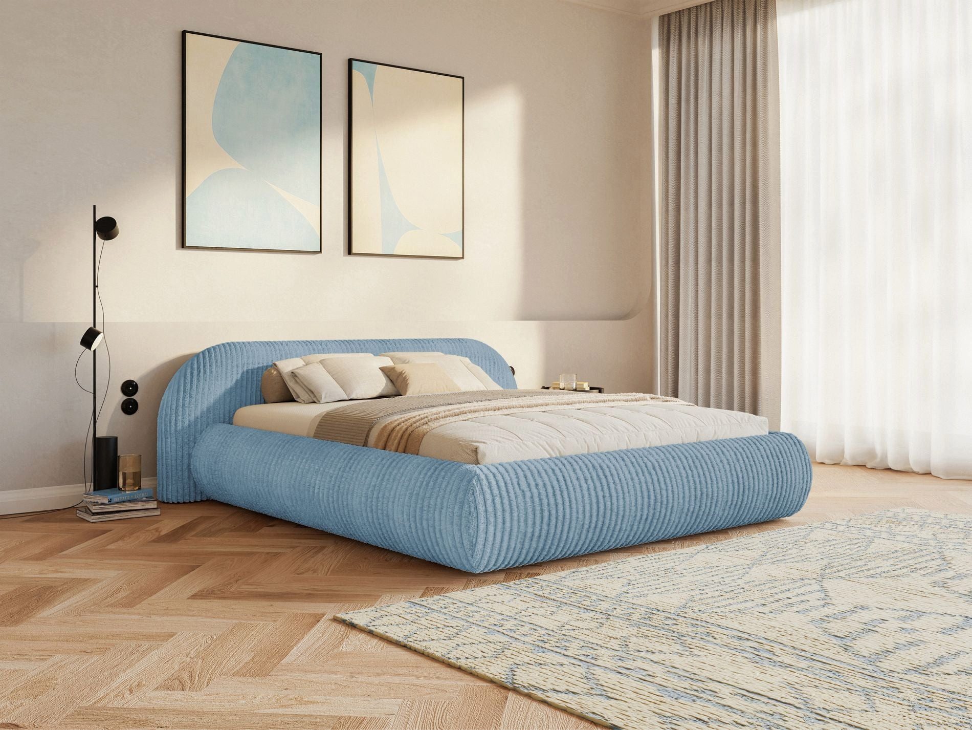 Selsey Polsterbett SHELS LOW, mit Rolllattenrost, Kopfteil und Breitcord, 140, 160, 180 cm