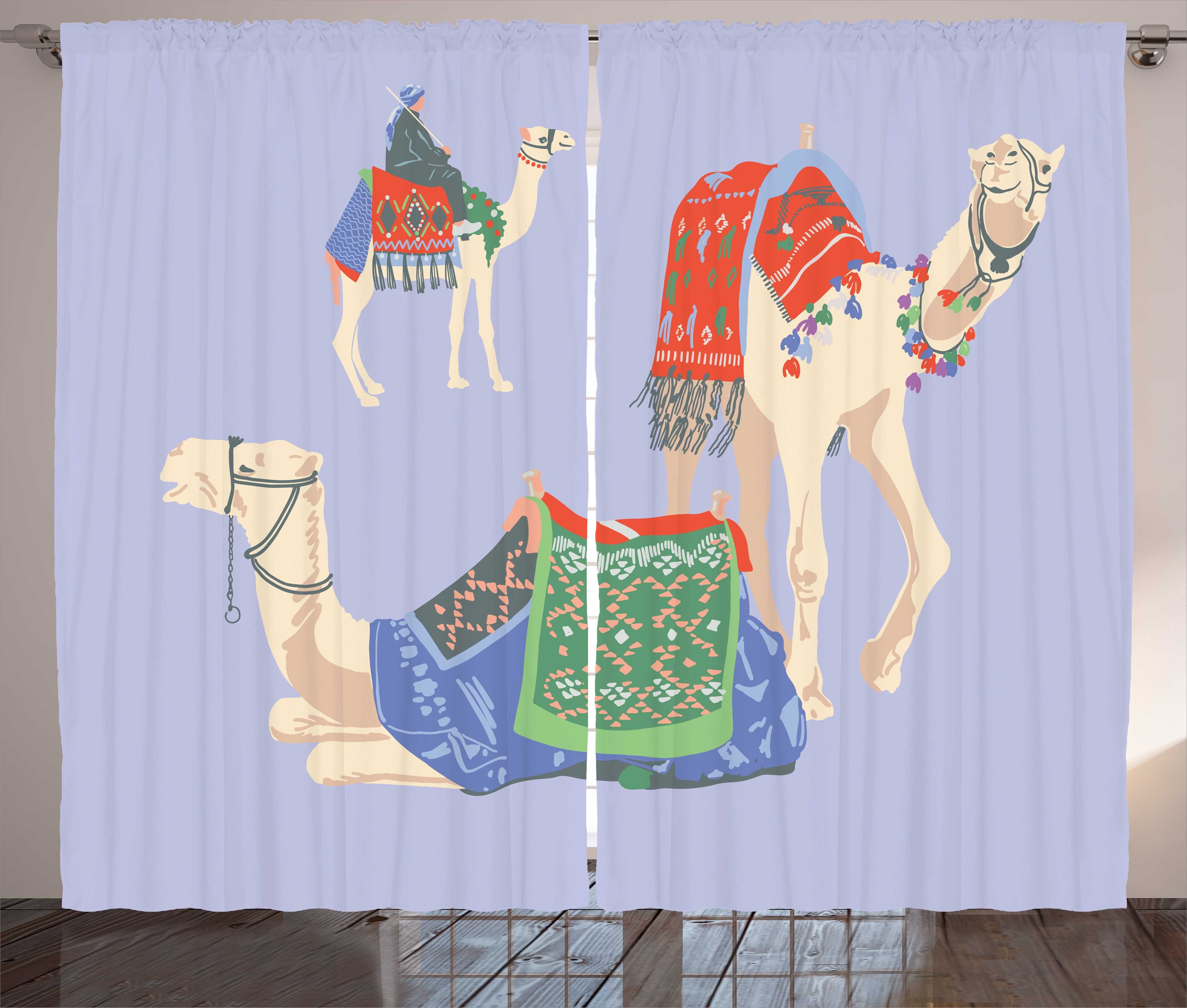 Gardine Schlafzimmer Kräuselband Vorhang mit Schlaufen und Haken, Abakuhaus, Ägyptisch Kamele mit Teppichen