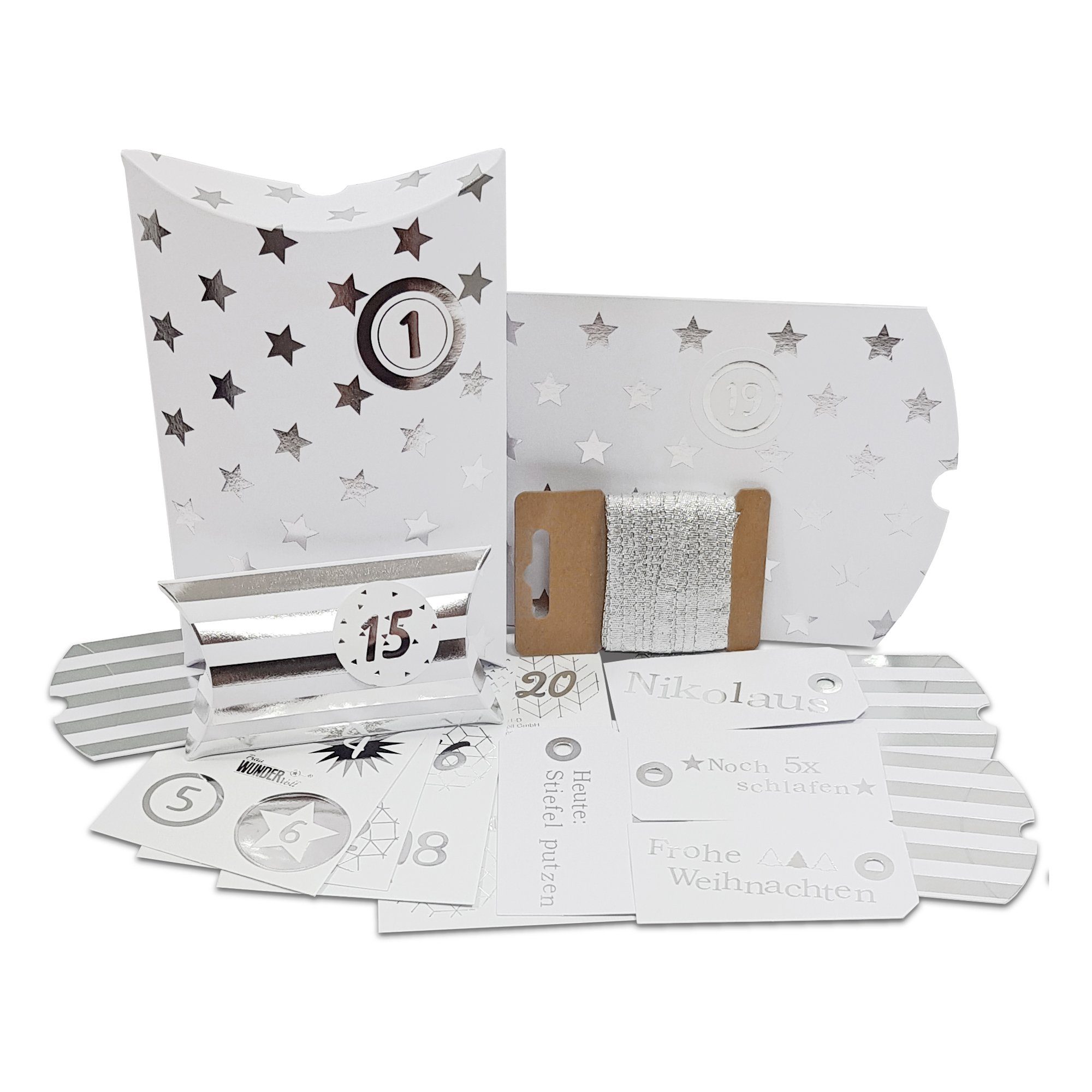 Frau WUNDERVoll befüllbarer Adventskalender Adventskalender HoHoHo, Farbe weiß, silber (Ziffern weiß, silber)