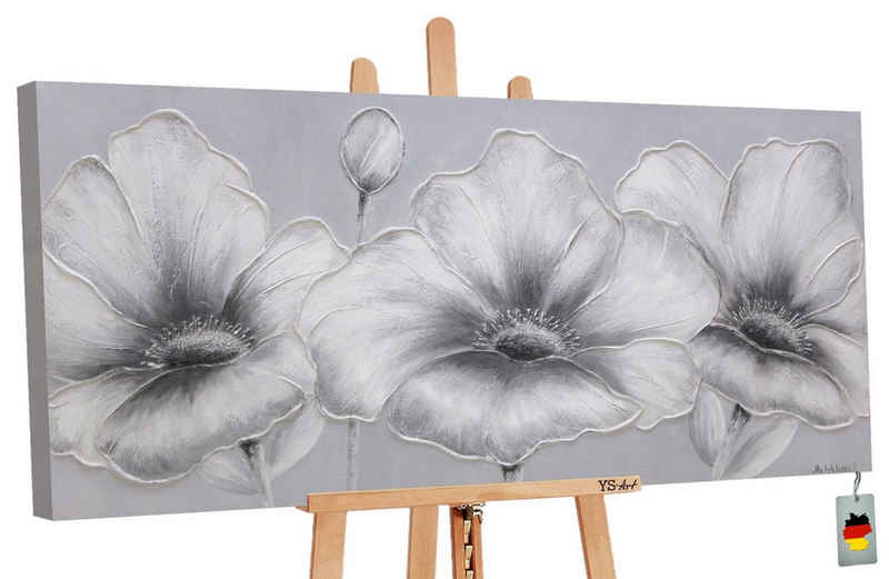 YS-Art Gemälde Blumen, Blumen, Blumen auf Leinwand Bild Handgemalt Grau Weiß Schwarz