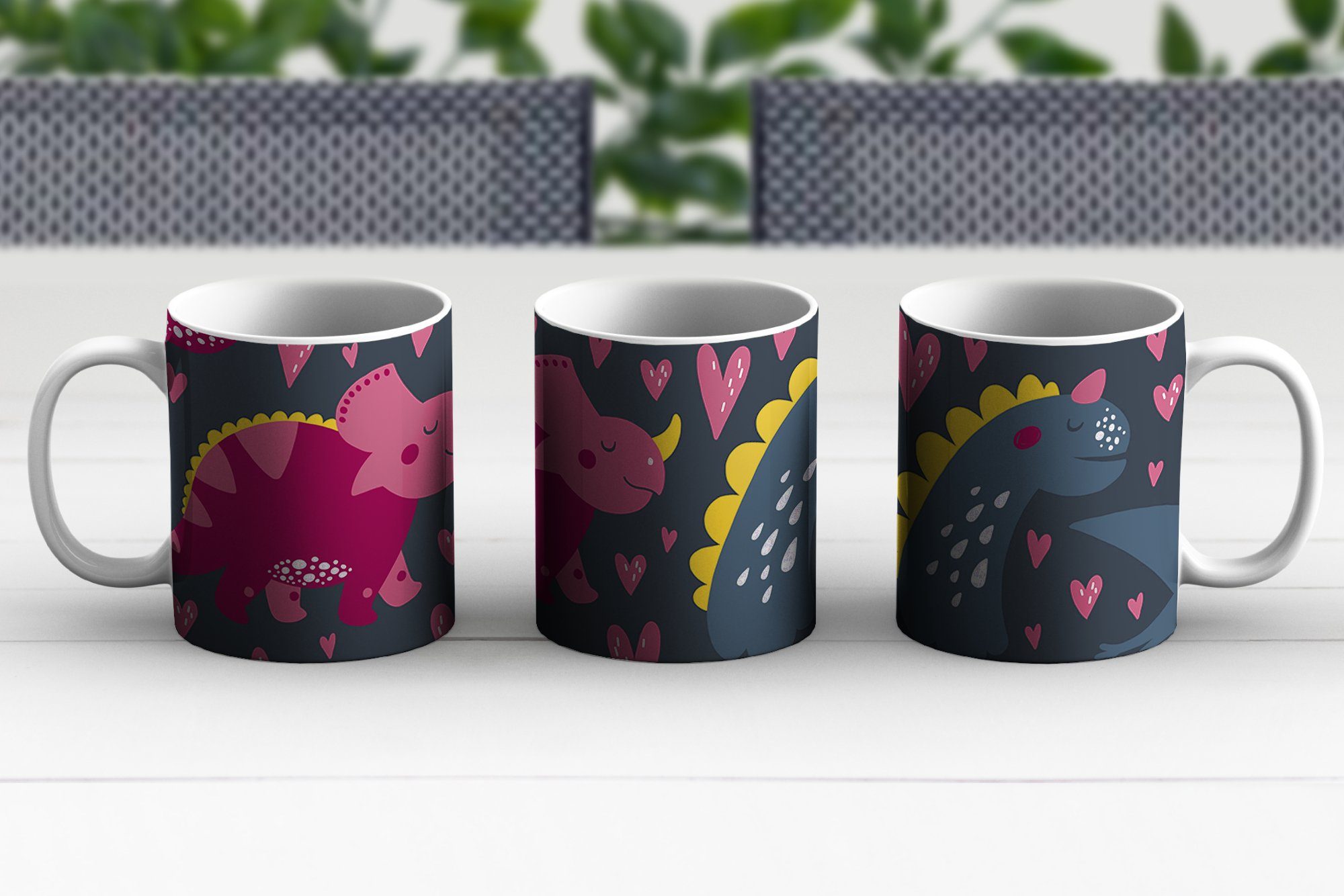MuchoWow Tasse - Mädchen, Rosa Keramik, Geschenk Dinosaurier - Kaffeetassen, Muster - Becher, - Teetasse, Kind Teetasse