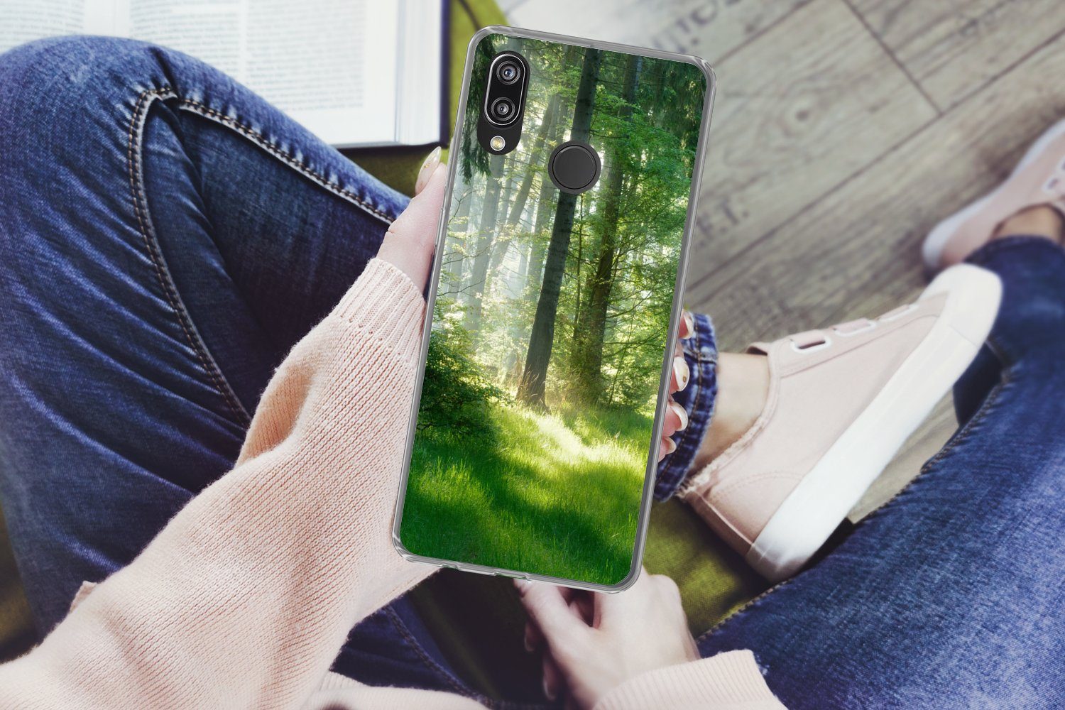 MuchoWow Handyhülle für Huawei P20 Lite (2020) Natur - Bäume - Wald - Grün - Sonne - Gras, Handy Case, Silikon, Bumper Case Dünn